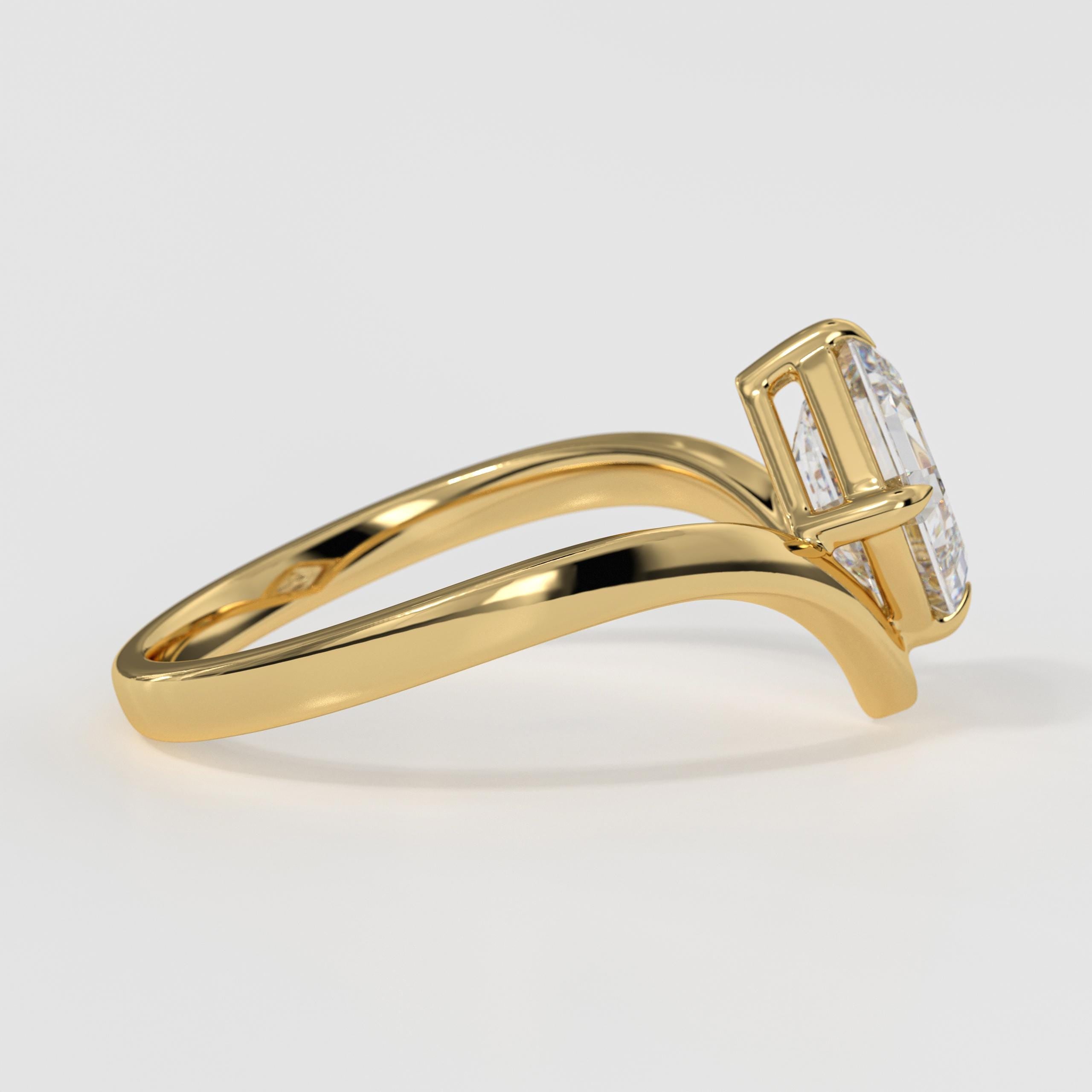 2 Carat Emerald Lab Grown 14K Gold Nesting Diamond F VS1 Curved Solitaire Ring