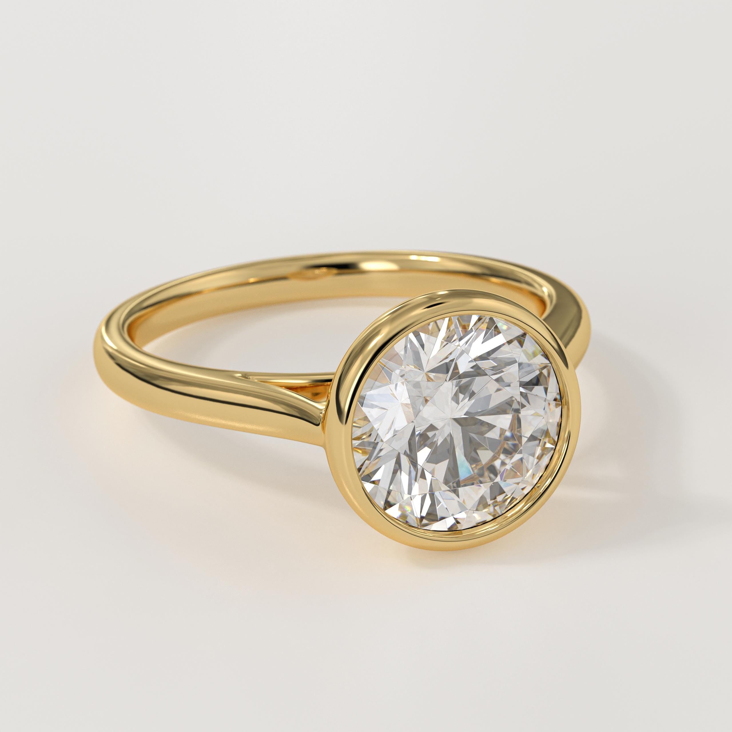 14K Gold Lab Grown Diamond Engagement Ring With Bezel Set