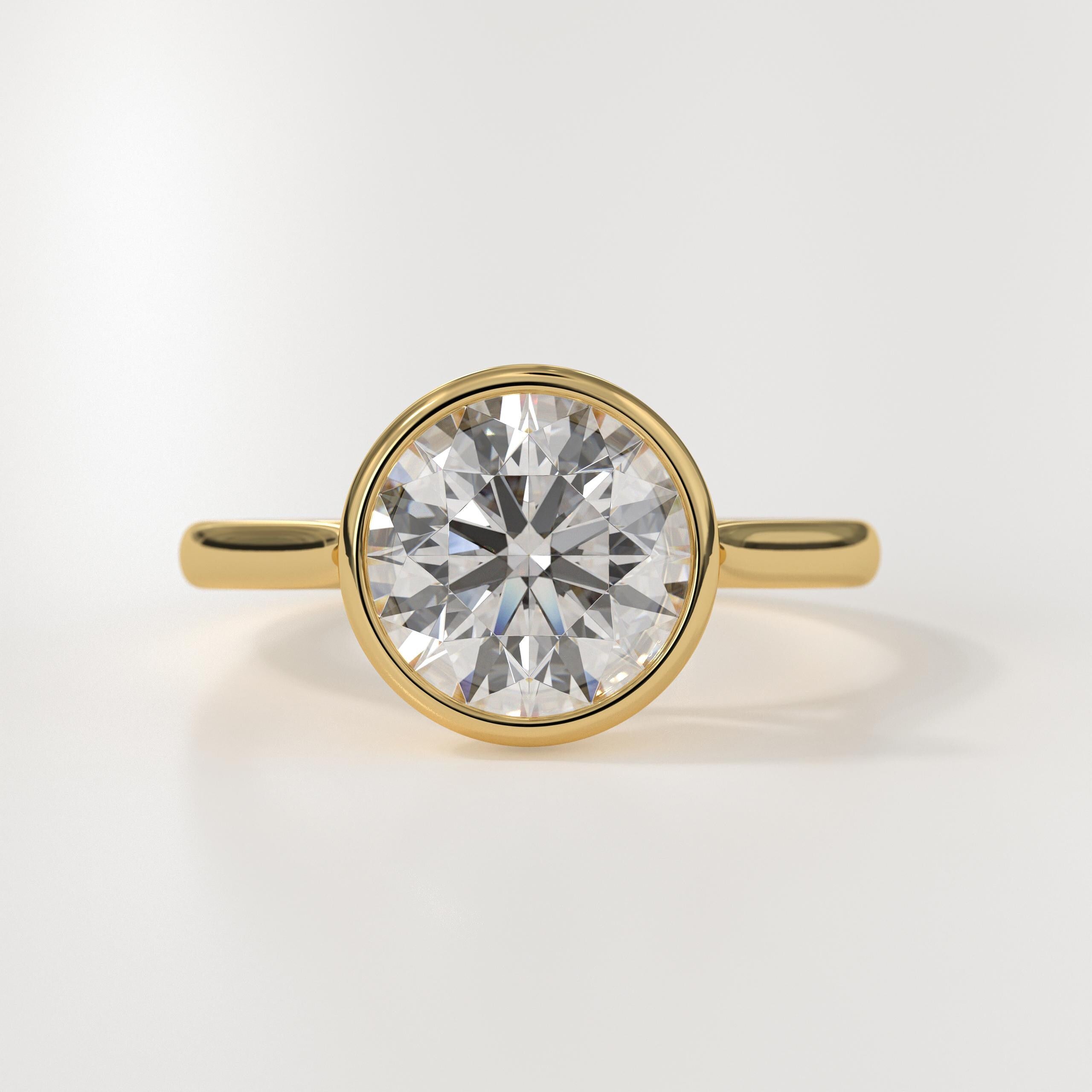 14K Gold Lab Grown Diamond Engagement Ring With Bezel Set