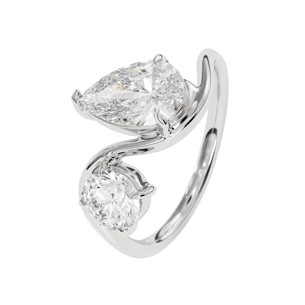 14K Gold Pear & Round Cut Lab Grown Diamond Toi Et Moi Wedding Ring