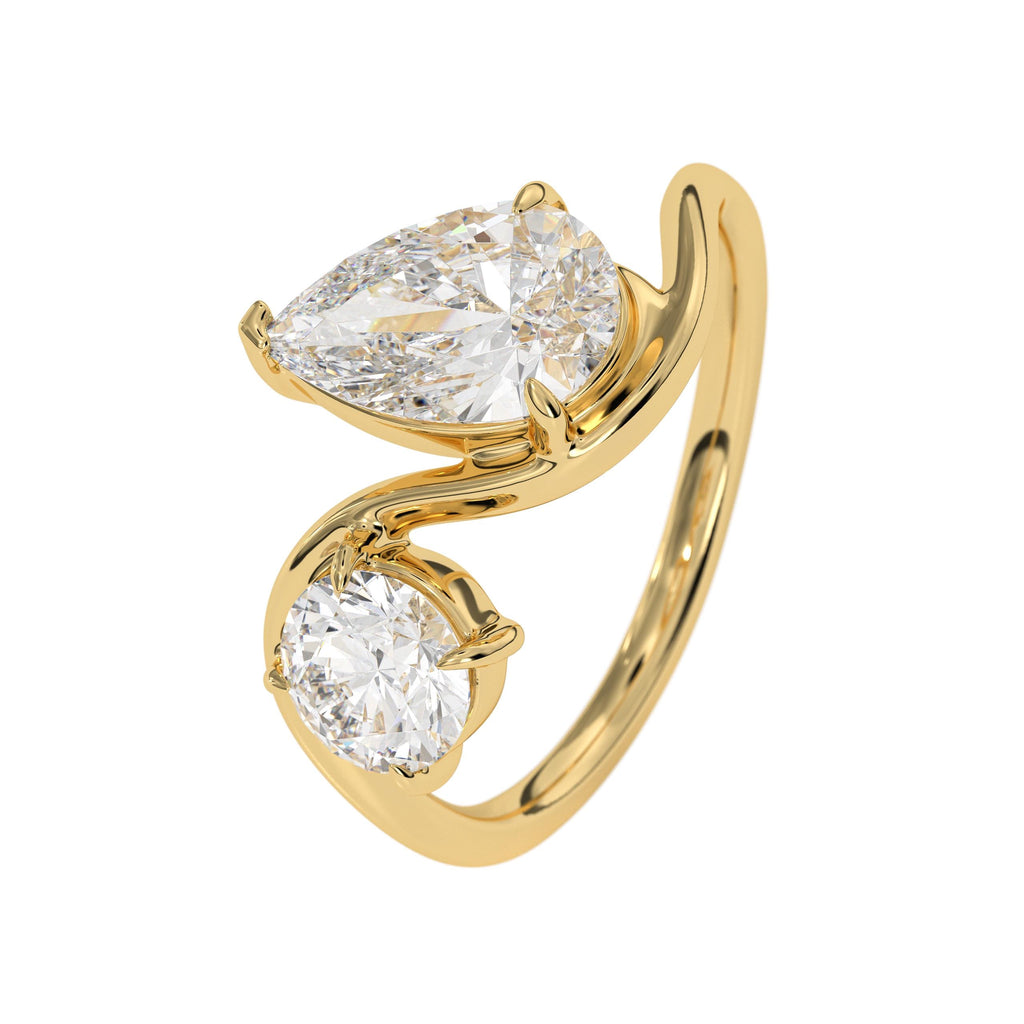 14K Gold Pear & Round Cut Lab Grown Diamond Toi Et Moi Wedding Ring