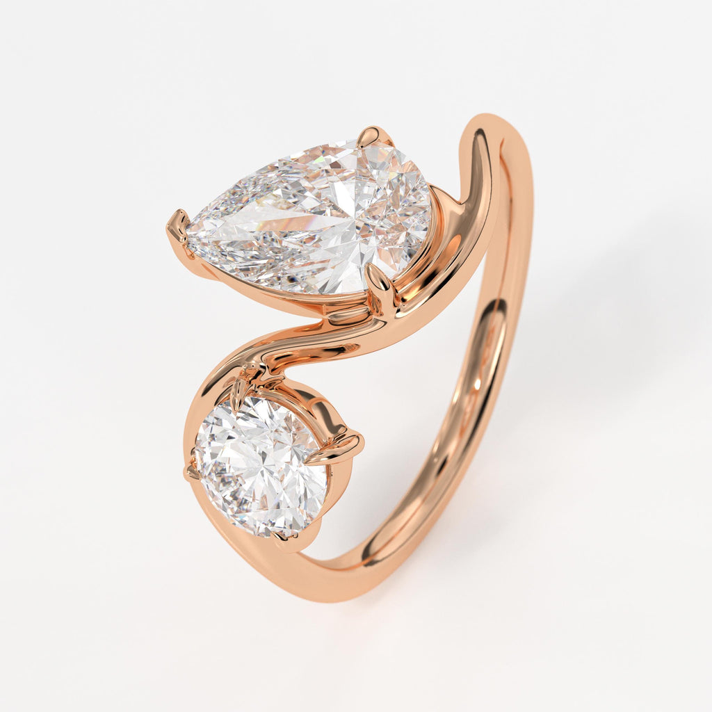 14K Gold Pear & Round Cut Lab Grown Diamond Toi Et Moi Wedding Ring
