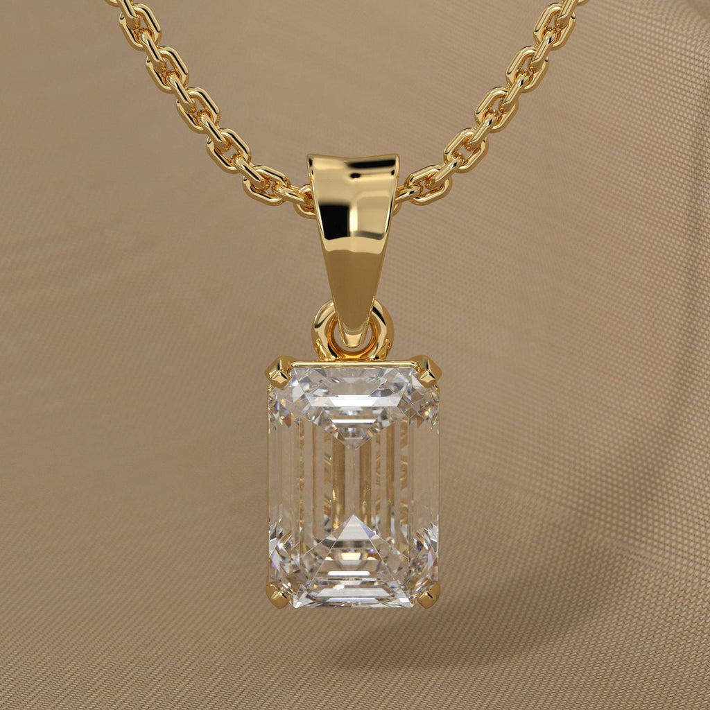14K Gold Solitaire Emerald Lab Grown Diamond Pendant
