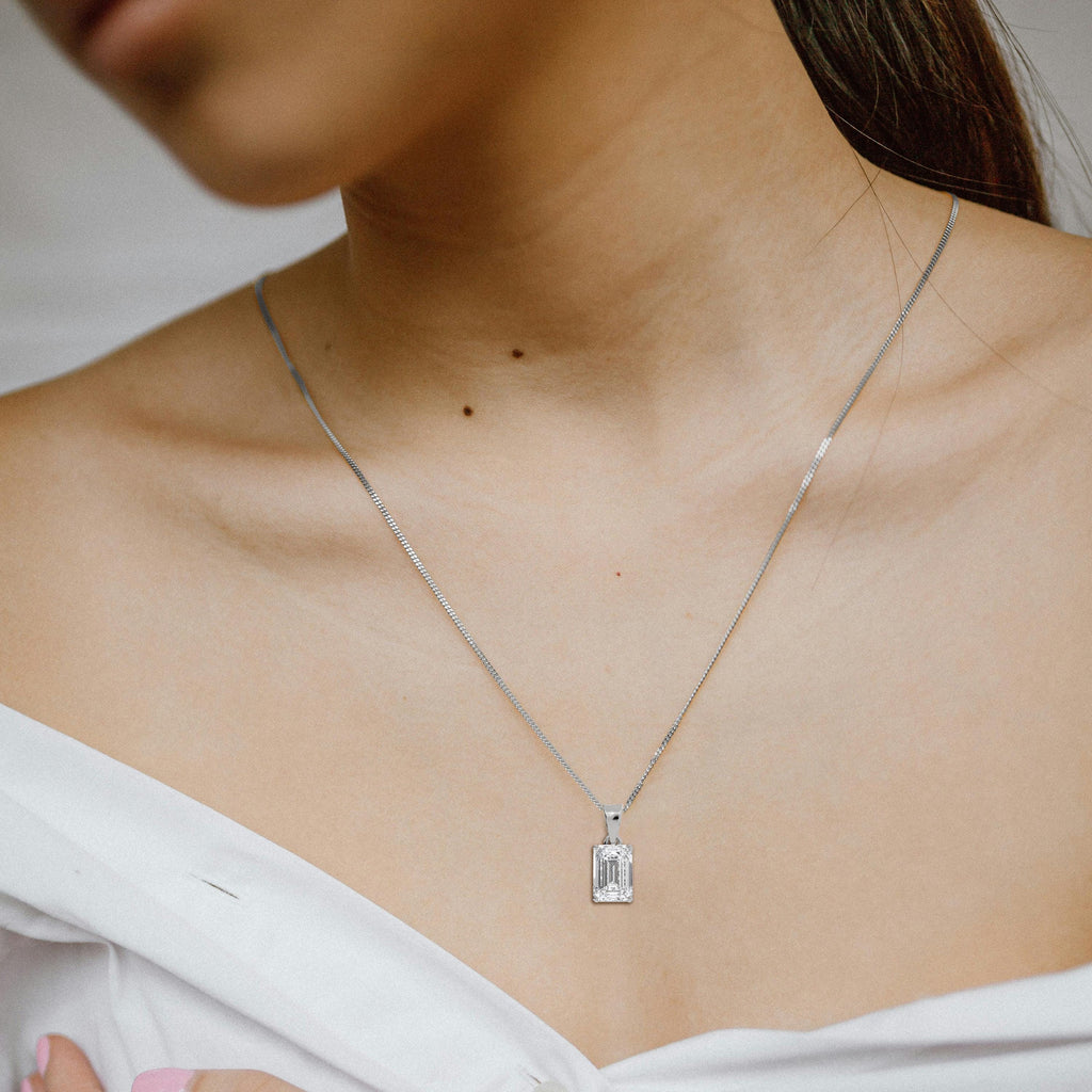 14K Gold Solitaire Emerald Lab Grown Diamond Pendant
