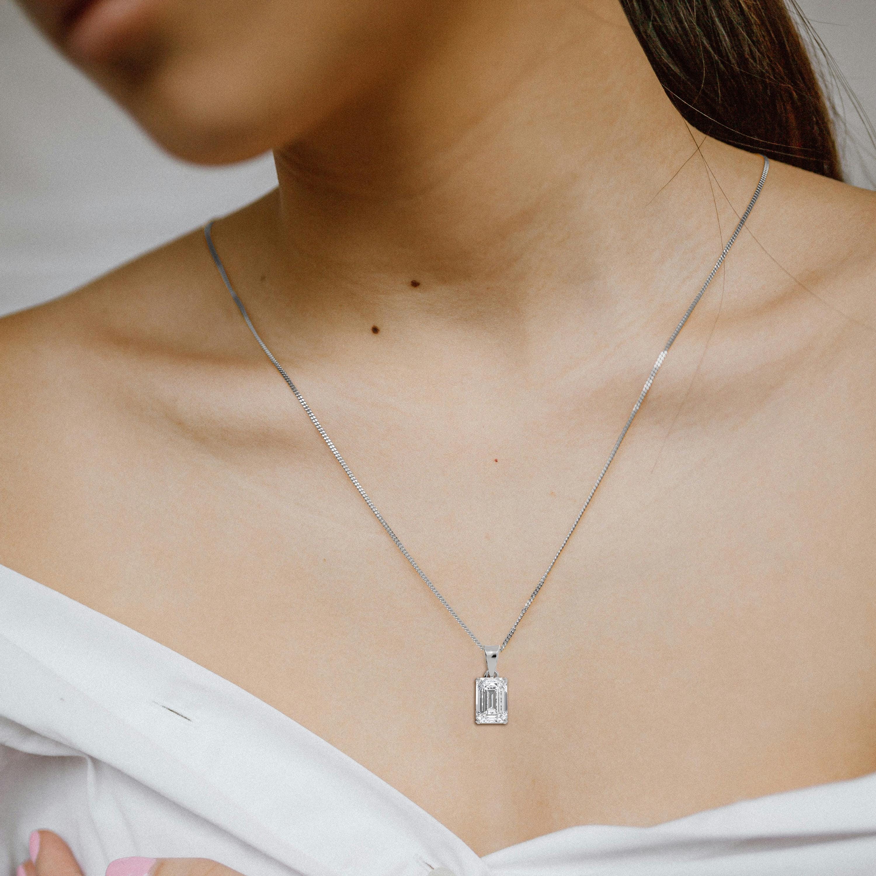 14K Gold Solitaire Emerald Lab Grown Diamond Pendant