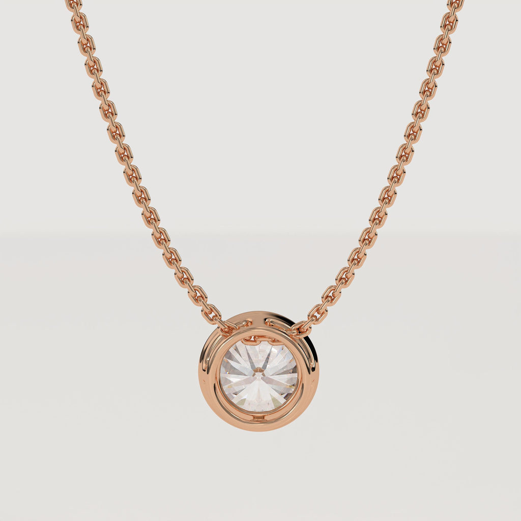 Lab Diamond Solitaire Necklace 1 CT | 14K Gold Bezel Pendant | IGI Certified