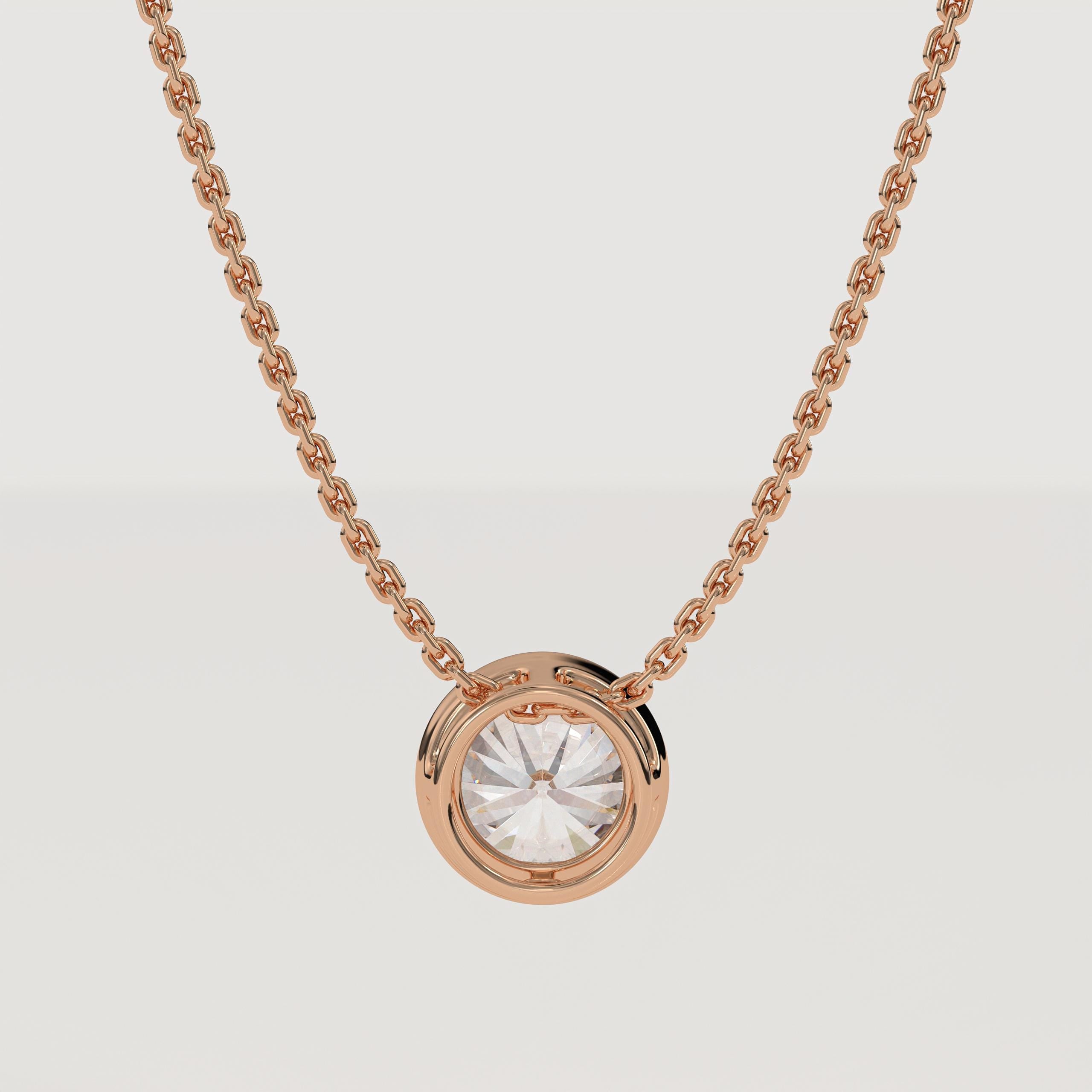 Lab Diamond Solitaire Necklace 1 CT | 14K Gold Bezel Pendant | IGI Certified