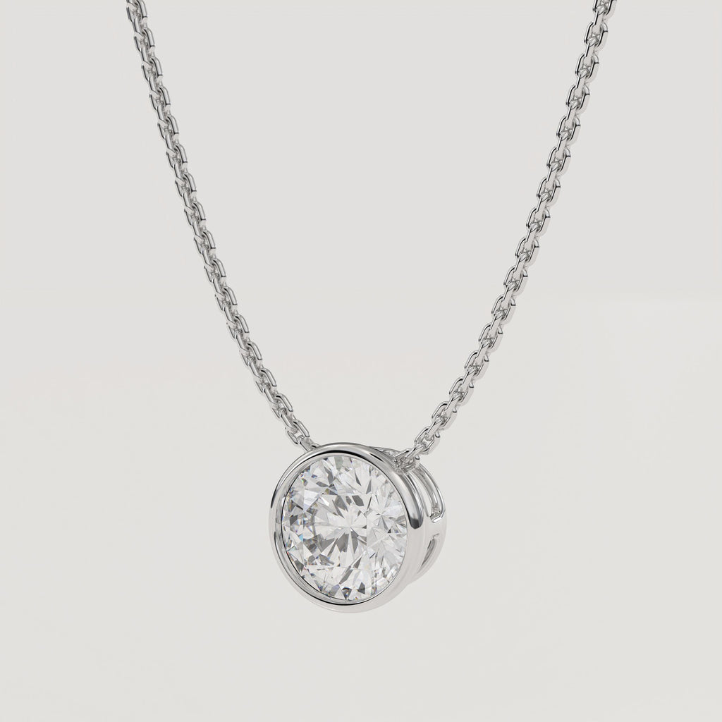 Lab Diamond Solitaire Necklace 1 CT | 14K Gold Bezel Pendant | IGI Certified