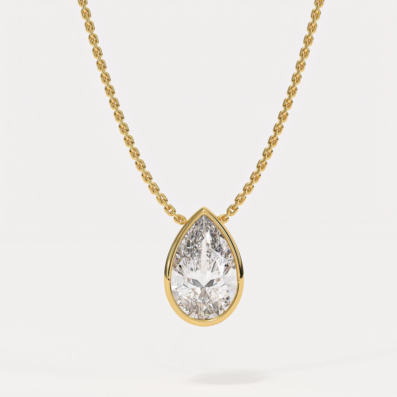 Bezel Pear Cut Lab Grown Diamond Solitaire Necklace