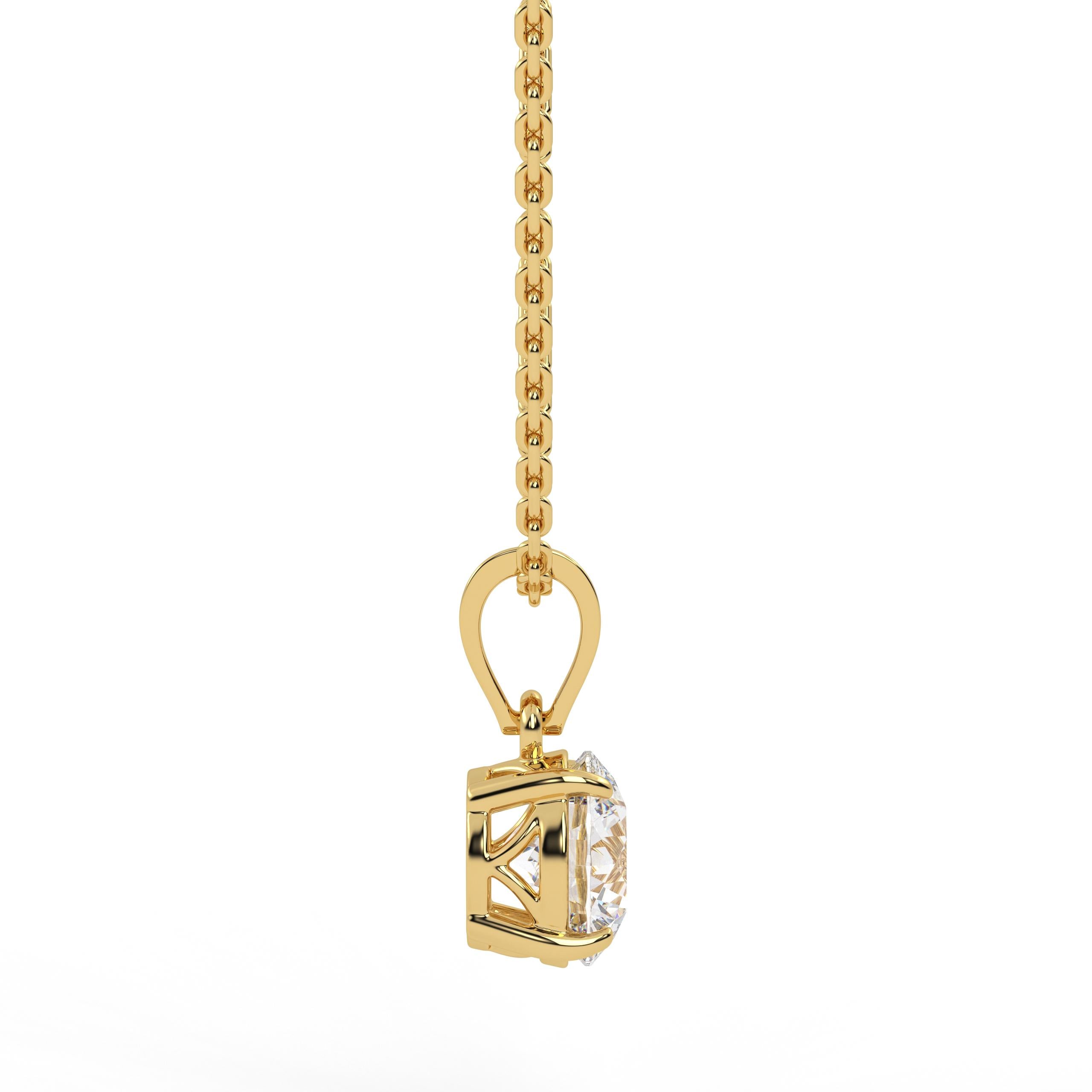 14K Solid Gold Lab Grown Diamond Solitaire Pendant Necklace