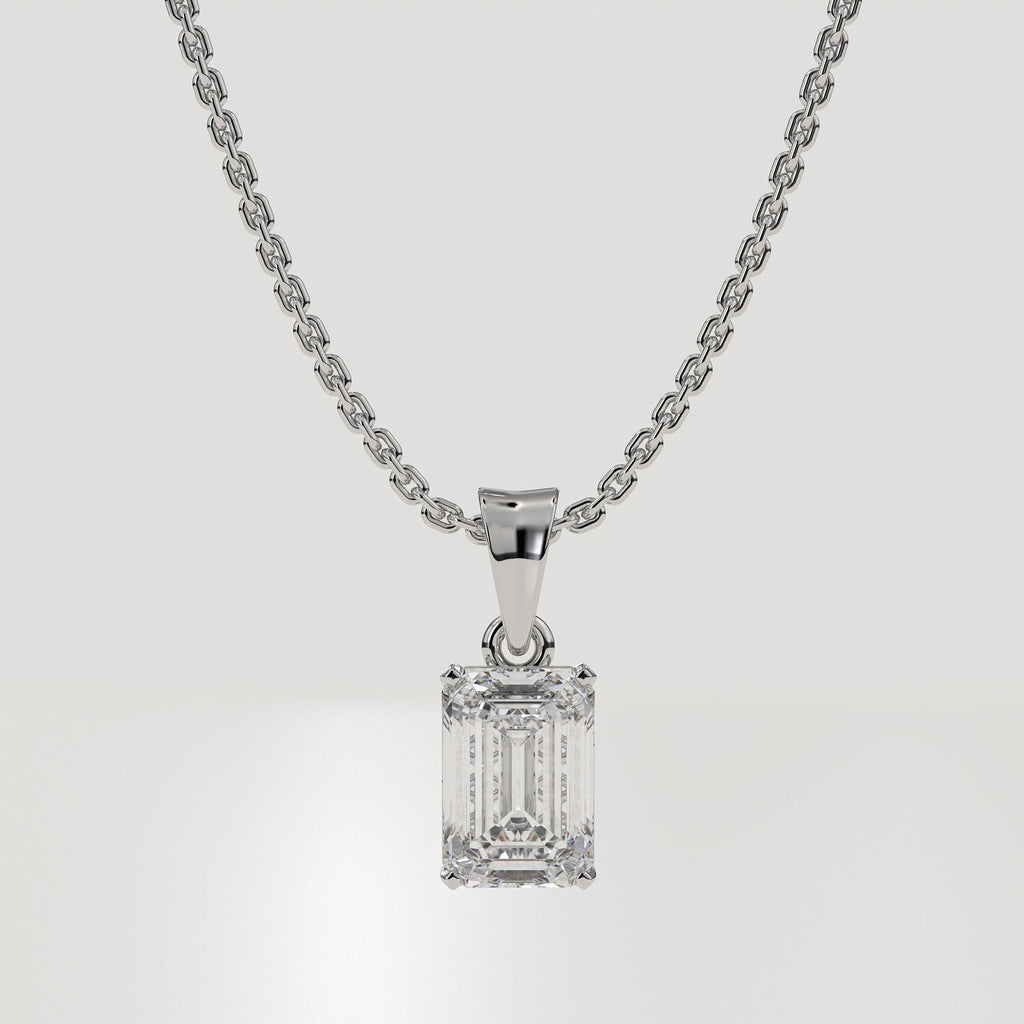 14K Gold 4 Ct  Emerald Cut Diamond Solitaire Pendant Necklace