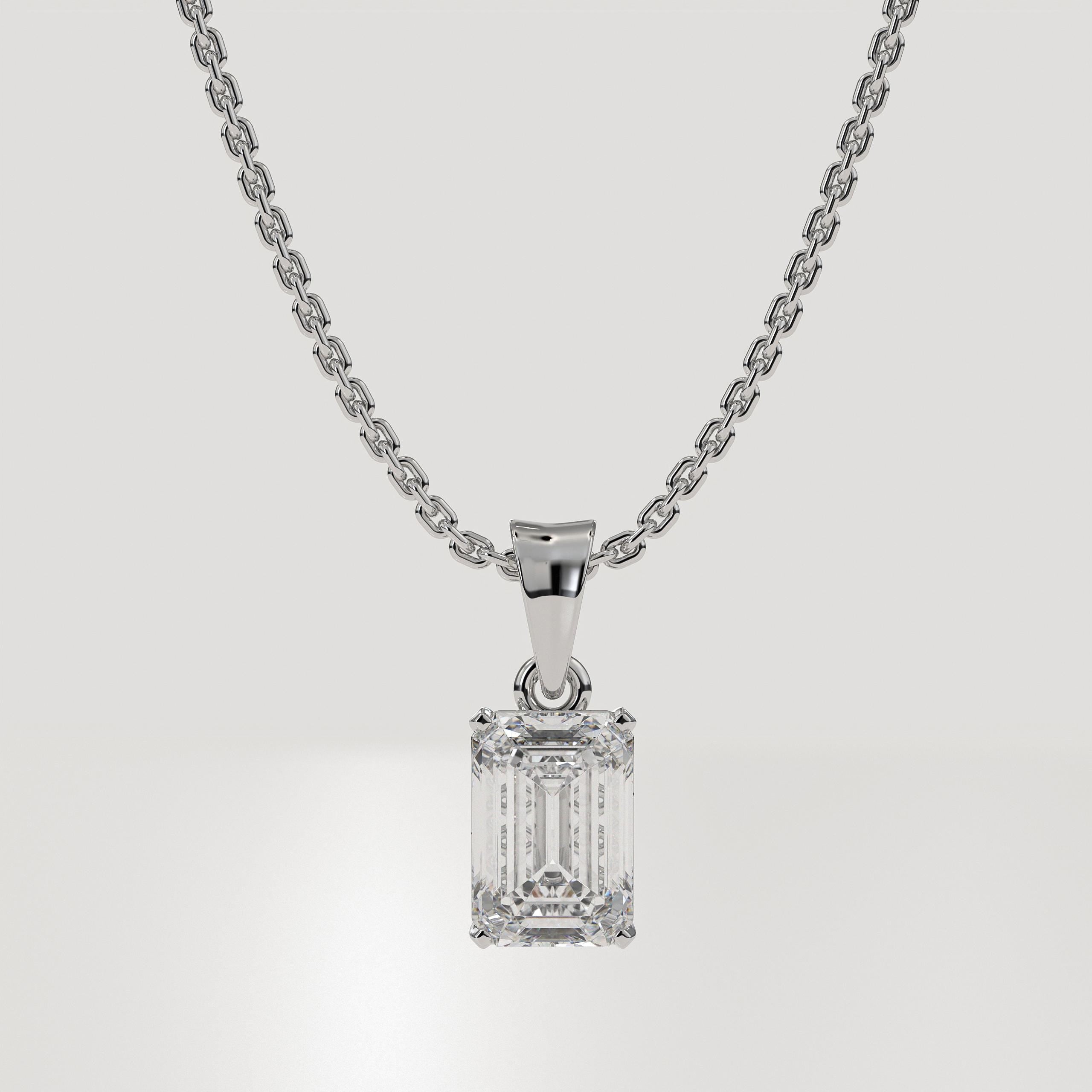 14K Gold 4 Ct  Emerald Cut Diamond Solitaire Pendant Necklace