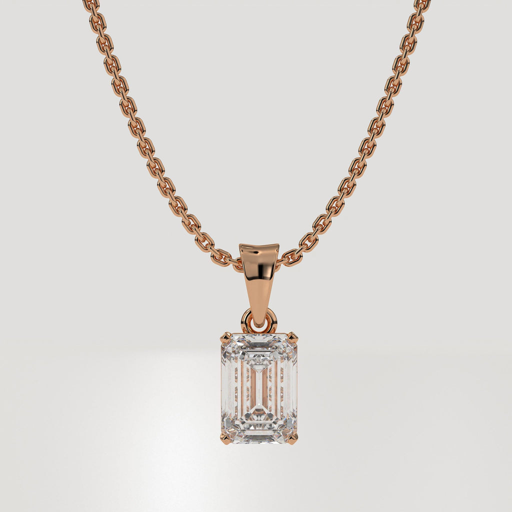 14K Gold 4 Ct  Emerald Cut Diamond Solitaire Pendant Necklace