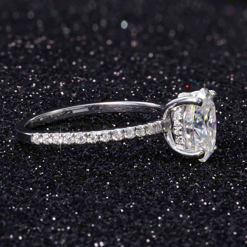 1.85 Ct Oval Cut Lab Grown Diamond Solitaire Hidden Halo Engagement Ring