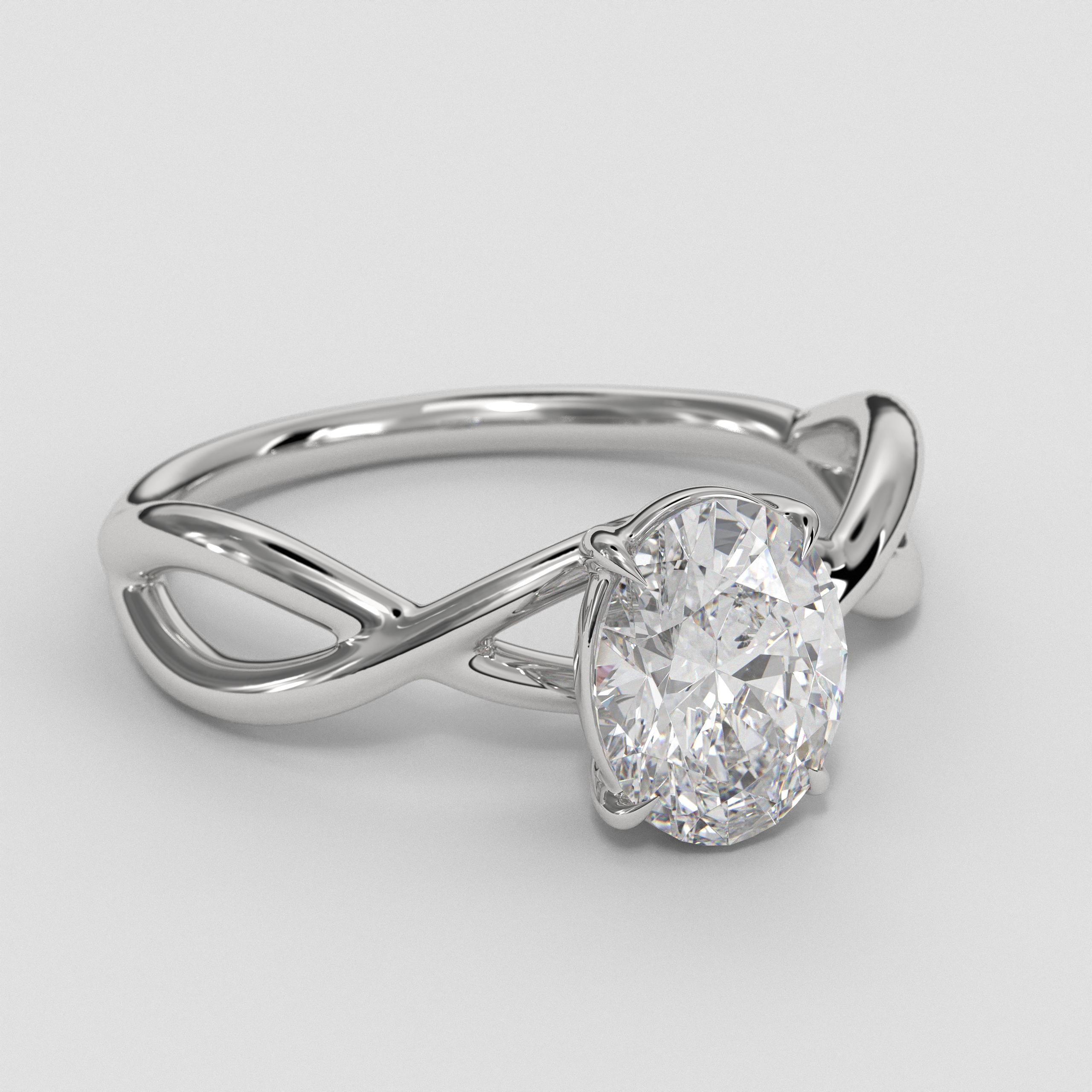 14K Gold Oval Lab Grown Diamond Twist Infinity Engagement Ring