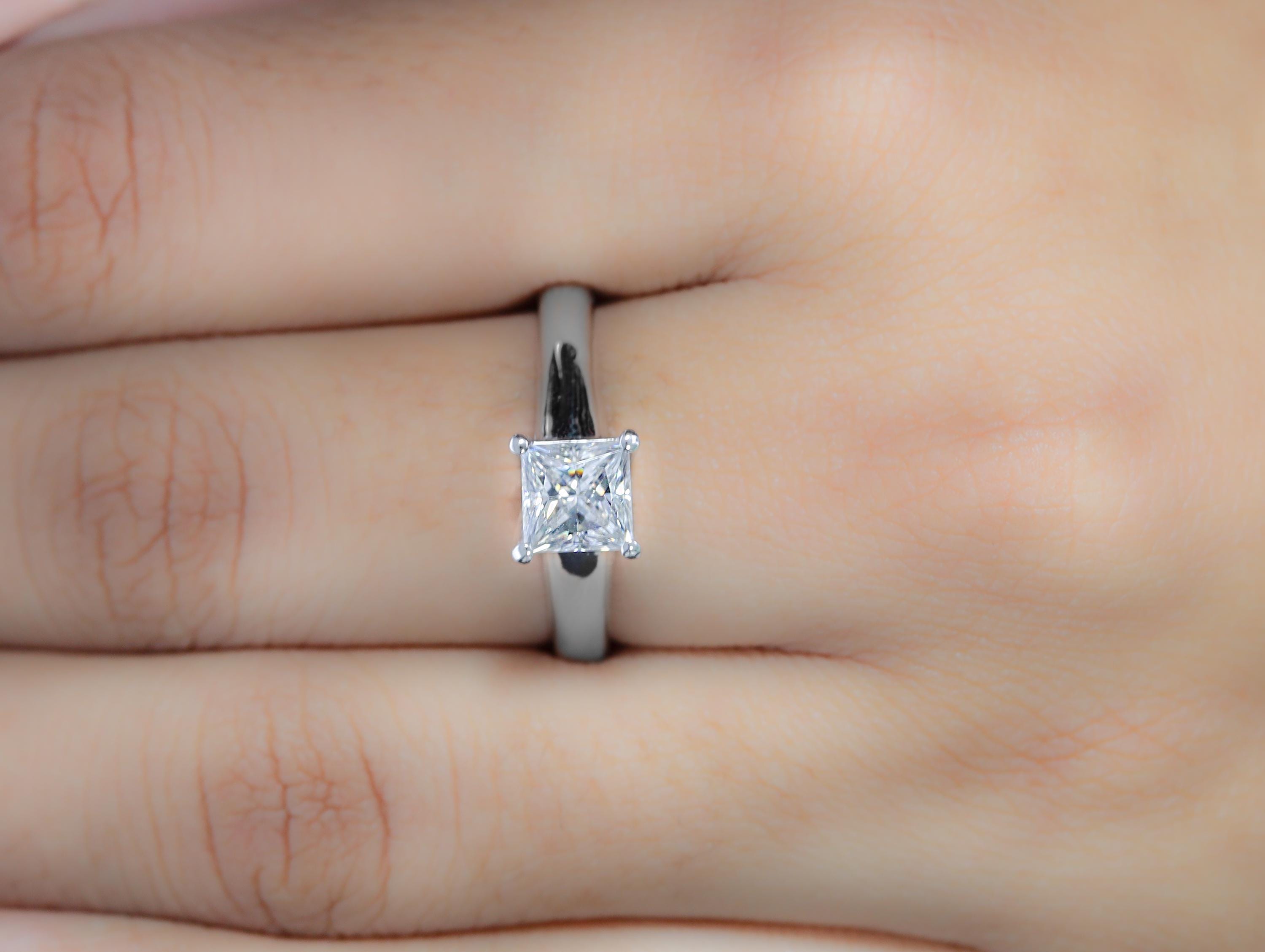14K Gold Princess Cut 4 Ct Lab Grown Diamond Solitaire Engagement Ring