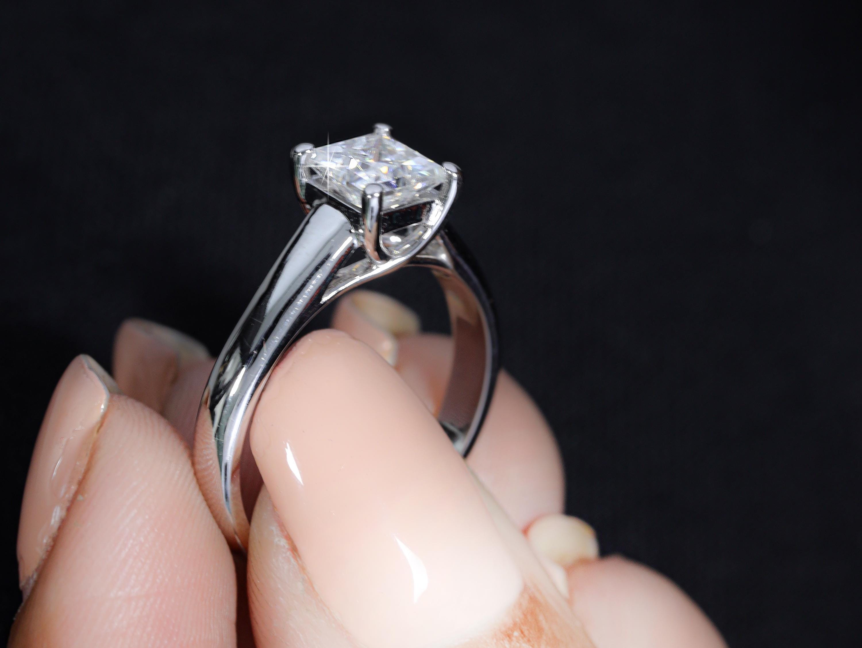 14K Gold Princess Cut 4 Ct Lab Grown Diamond Solitaire Engagement Ring