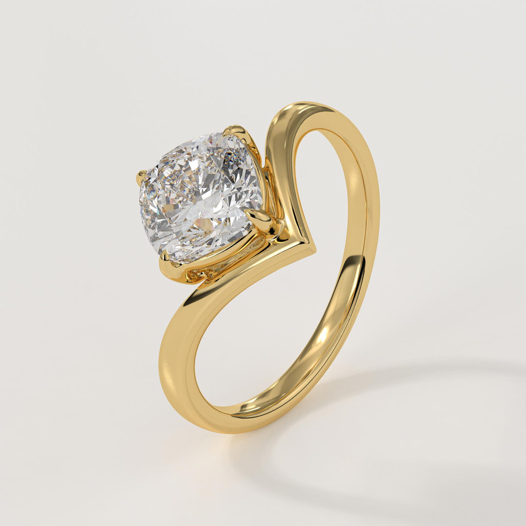 Lab Grown Diamond Chevron Minimalist V Shape Cushion Solitaire Wedding Band 14K Solid Gold Unique Engagement Ring