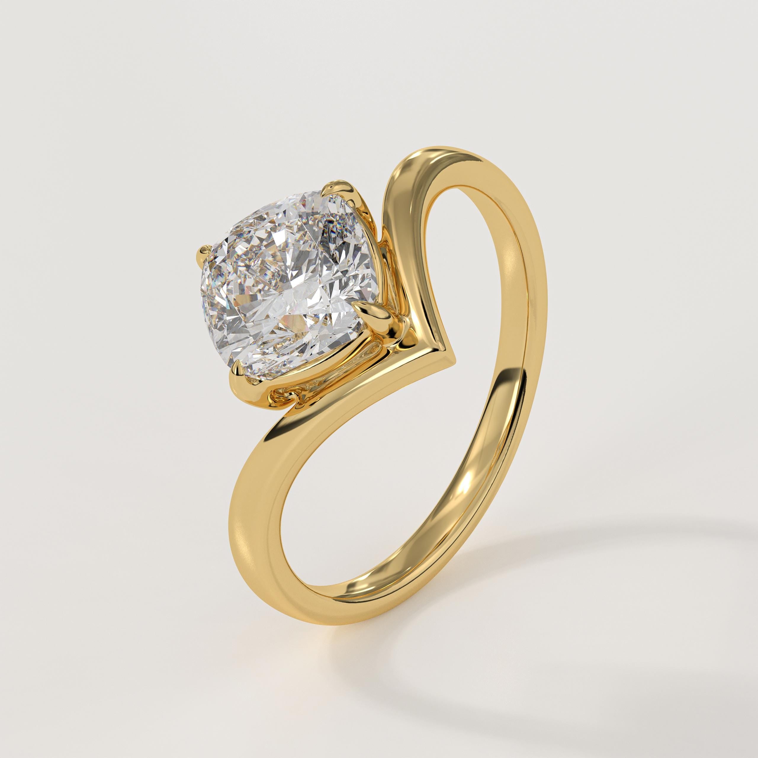 Lab Grown Diamond Chevron Minimalist V Shape Cushion Solitaire Wedding Band 14K Solid Gold Unique Engagement Ring