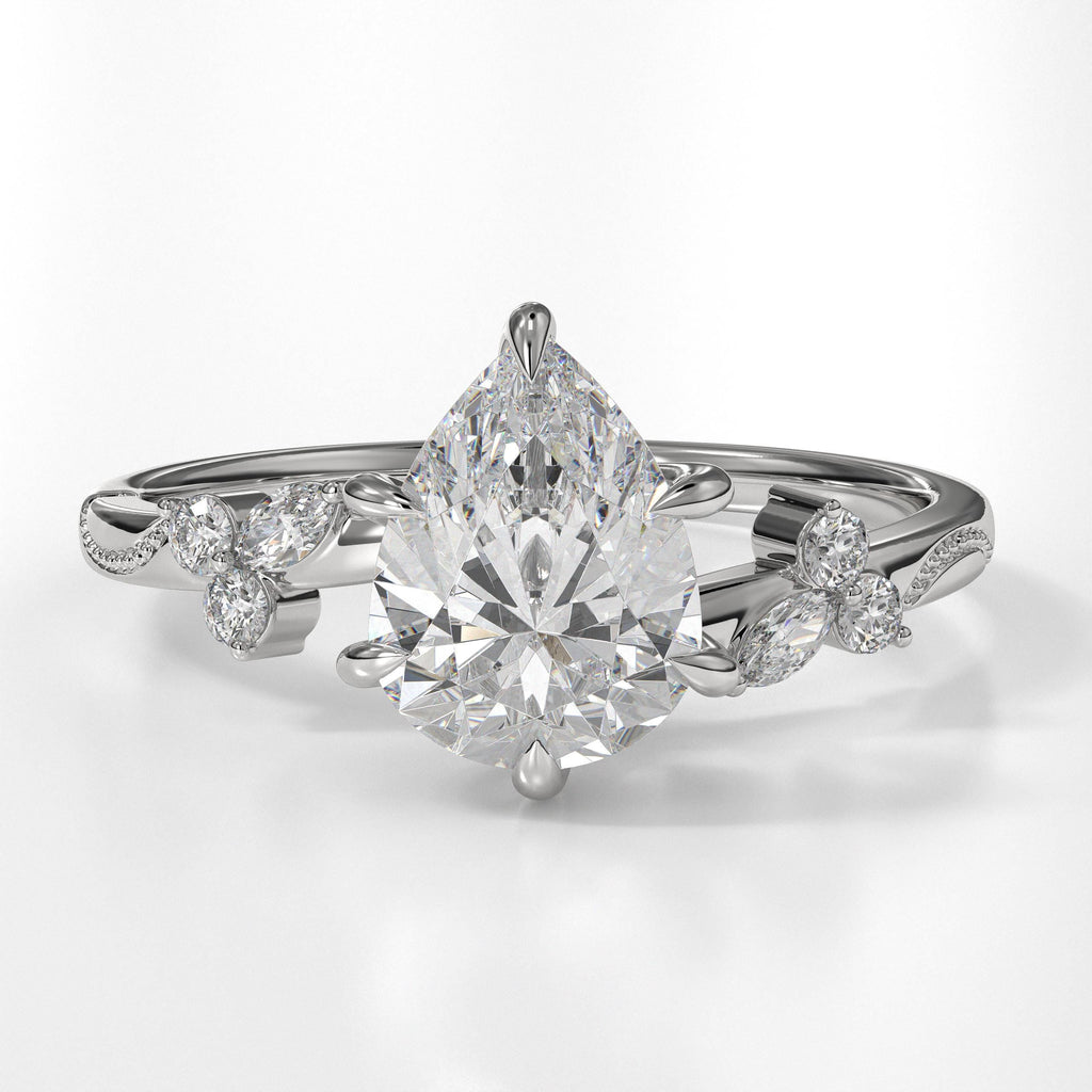 Vintage Pear Lab Grown Diamond 14K Gold Engagement Ring, Anniversary Gifts For Her