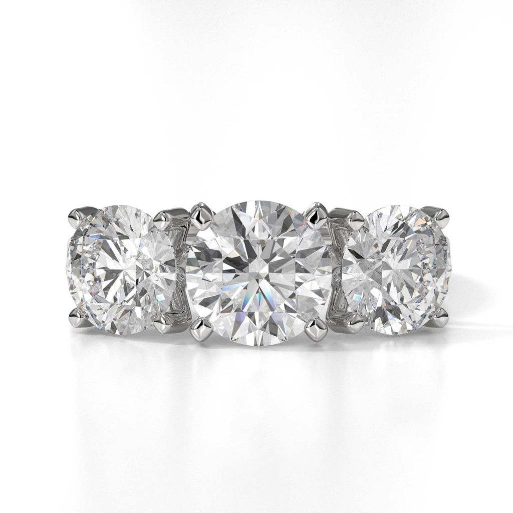 Round Cut Engagement Ring, 14k Gold Round Lab Grown Diamond Three Stone Engagement Ring