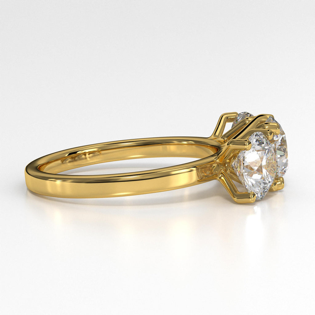 Round Cut Engagement Ring, 14k Gold Round Lab Grown Diamond Three Stone Engagement Ring