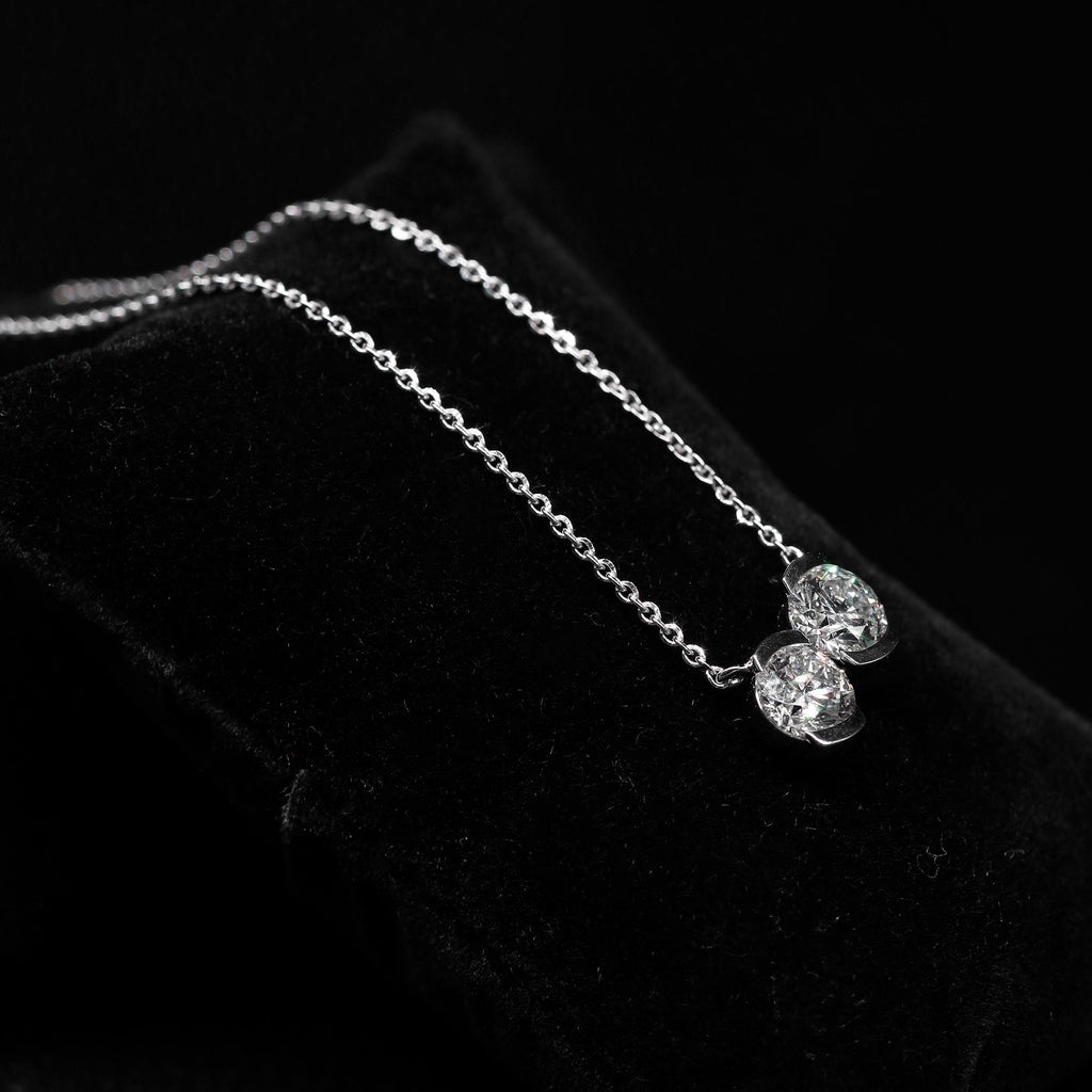 14K Gold Lab Grown Diamond Solitaire Pendant Necklace, Half Bezel Set Necklace