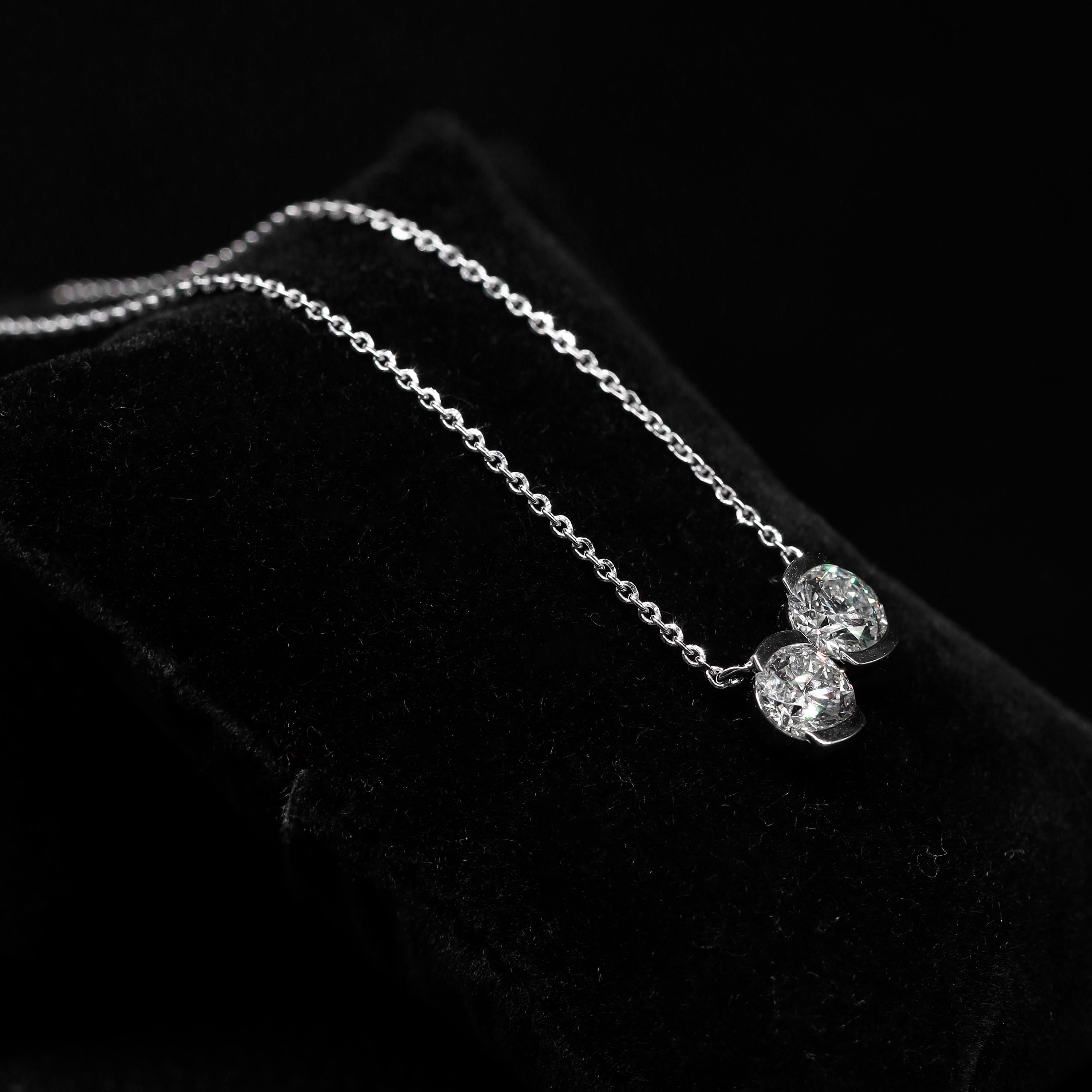 14K Gold Lab Grown Diamond Solitaire Pendant Necklace, Half Bezel Set Necklace