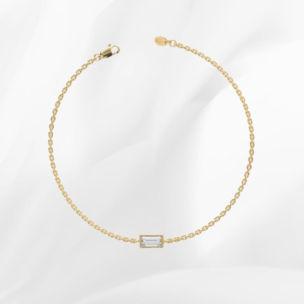 14K Gold Lab Grown Diamond Baguette Bracelet, Gift for Her