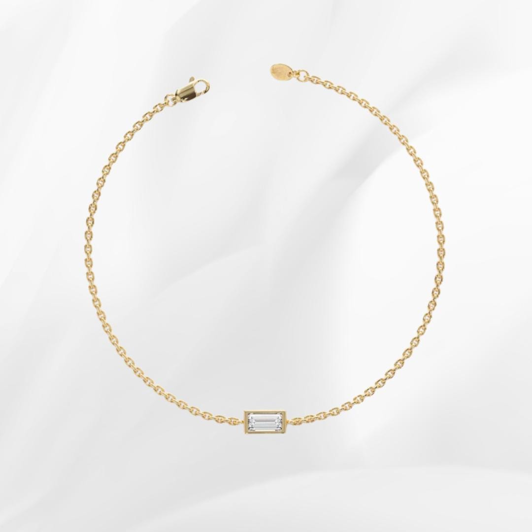 14K Gold Lab Grown Diamond Baguette Bracelet, Gift for Her
