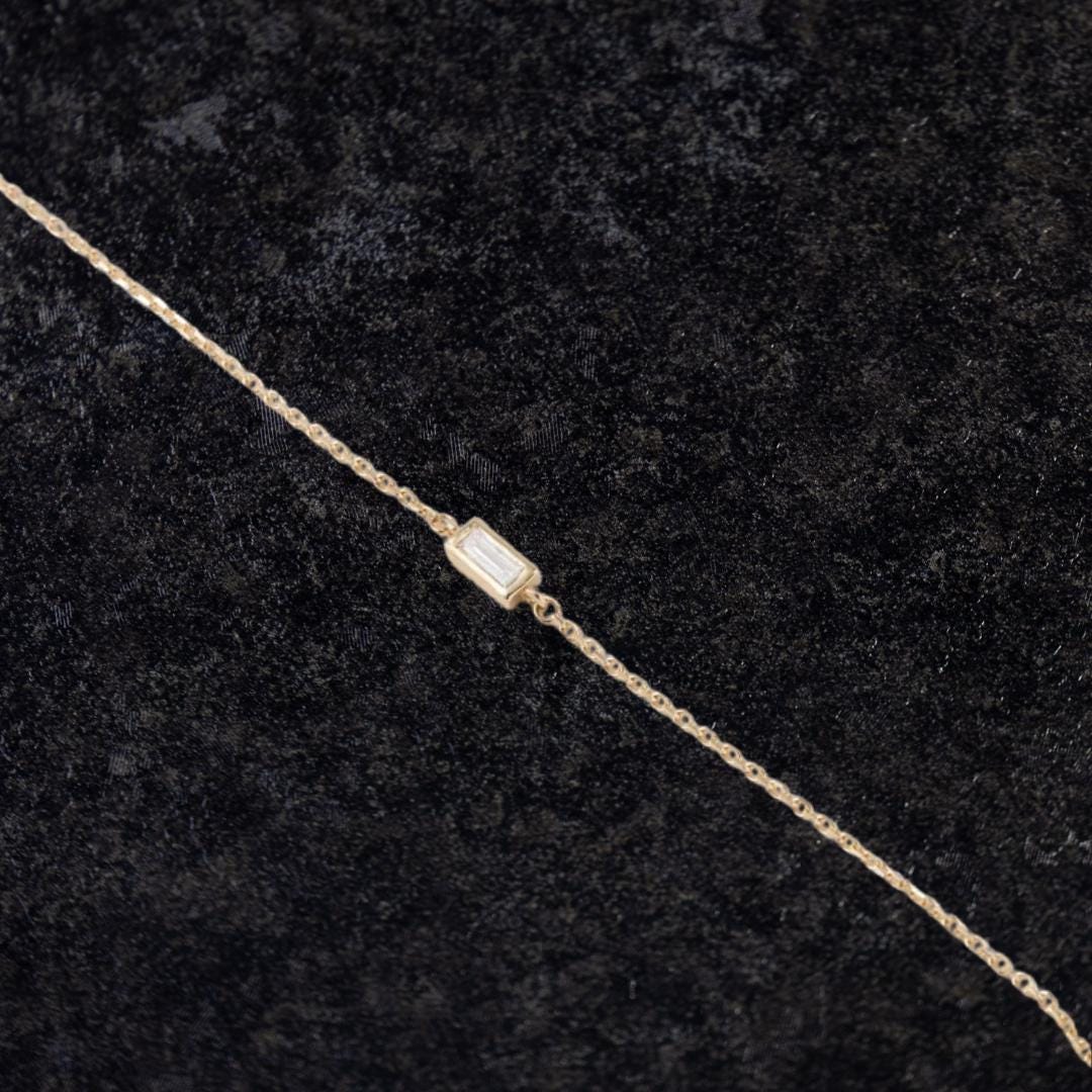 14K Gold Lab Grown Diamond Baguette Bracelet, Gift for Her