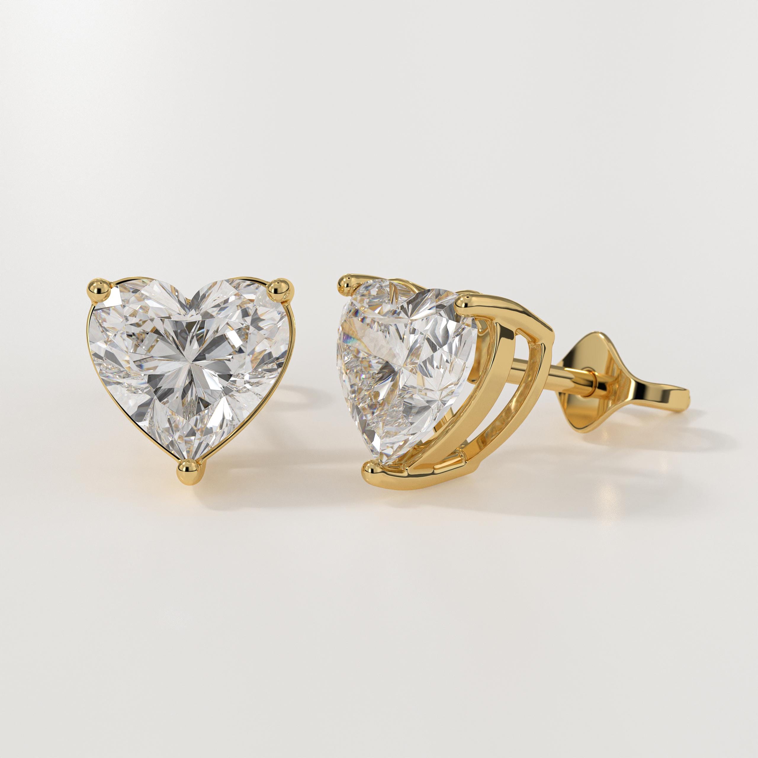 14K Solid Gold Heart Lab Grown Diamond Stud Earrings, Gift For Her