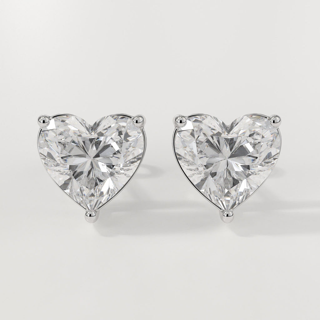 14K Solid Gold Heart Lab Grown Diamond Stud Earrings, Gift For Her