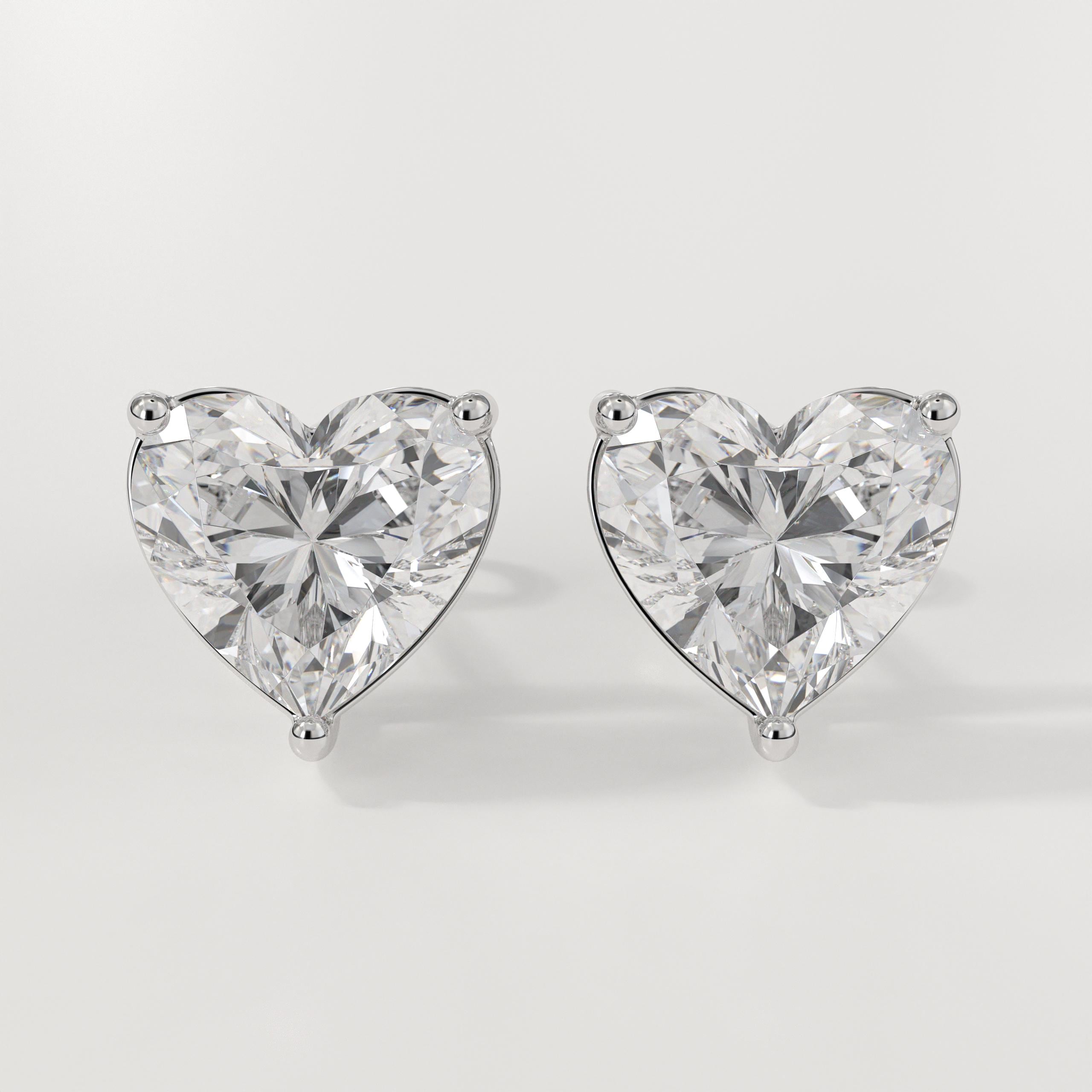 14K Solid Gold Heart Lab Grown Diamond Stud Earrings, Gift For Her