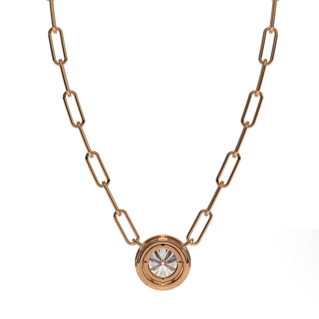 14K Gold Lab Grown Diamond Bezel PaperClip Chain Necklace