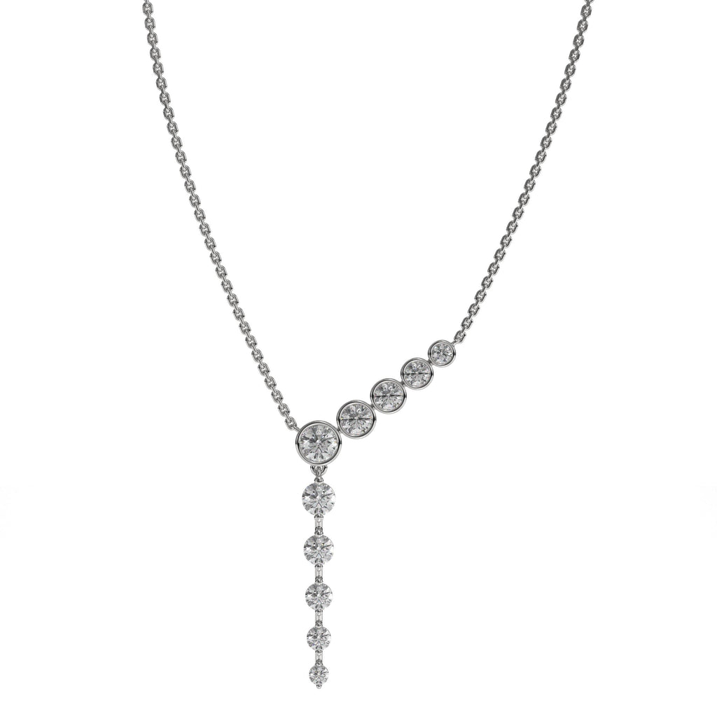 14K White Solid Gold with Drop Solitaire Lab Grown Diamond, Lariat Round Cut 'Y' Necklace for Women