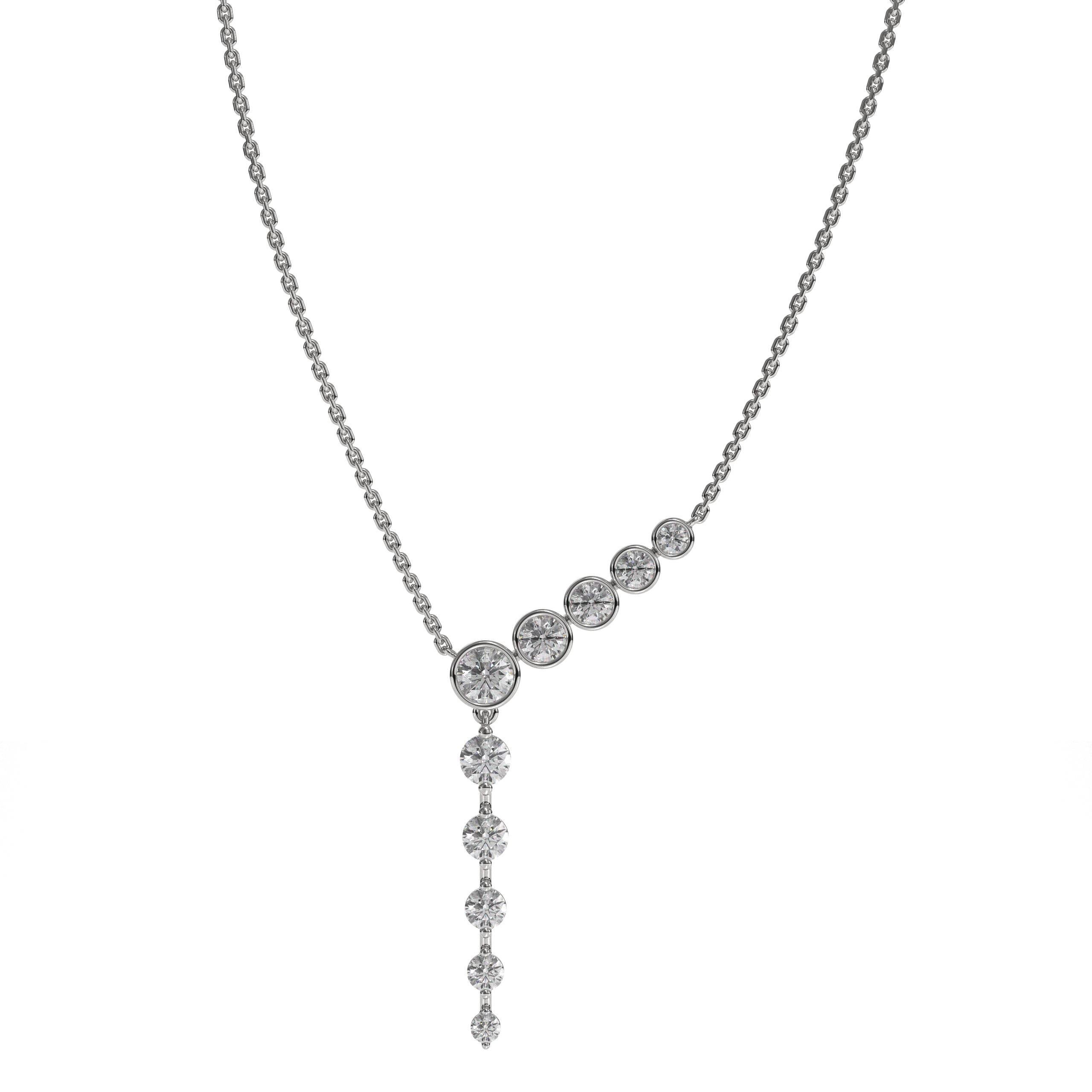 14K White Solid Gold with Drop Solitaire Lab Grown Diamond, Lariat Round Cut 'Y' Necklace for Women