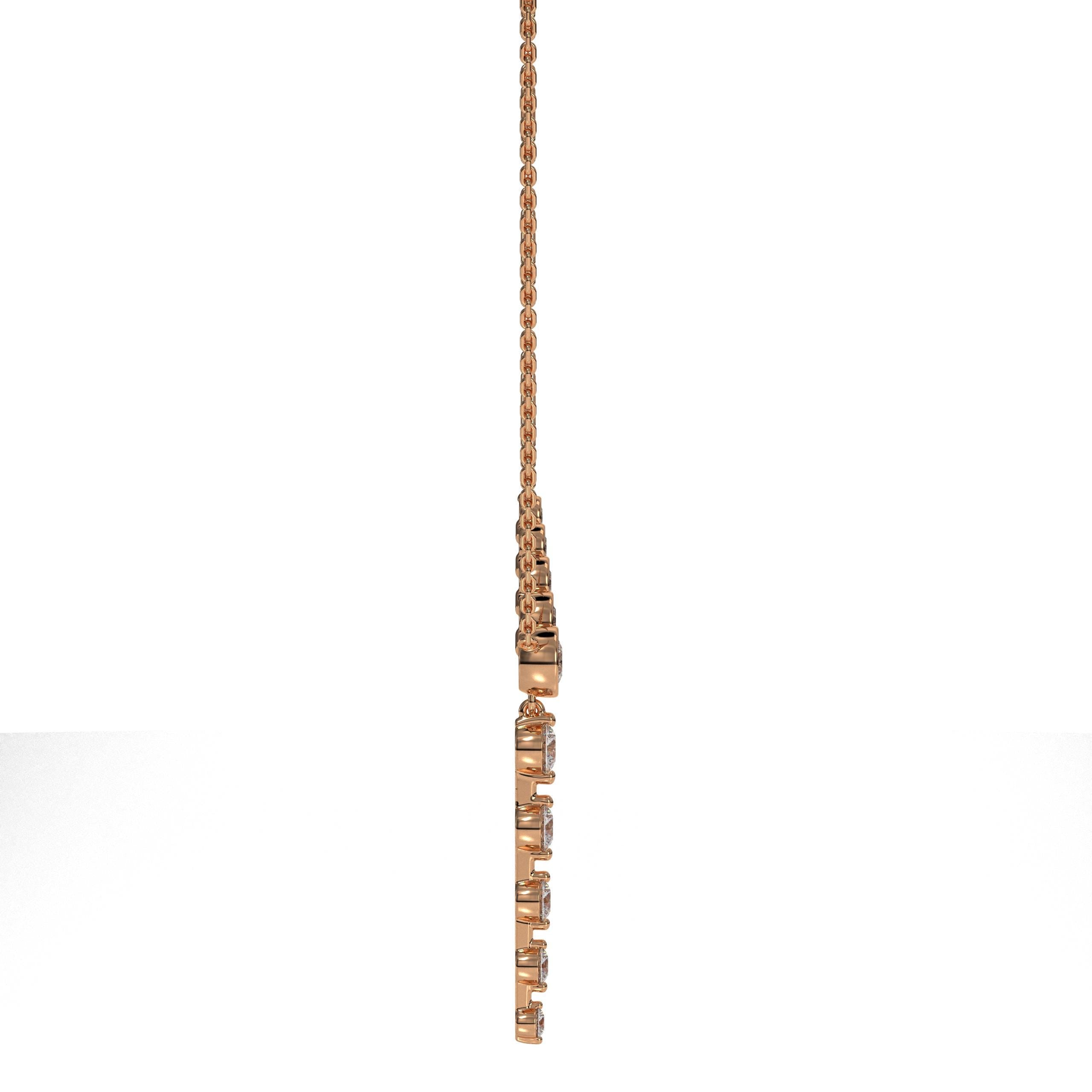 14K White Solid Gold with Drop Solitaire Lab Grown Diamond, Lariat Round Cut 'Y' Necklace for Women