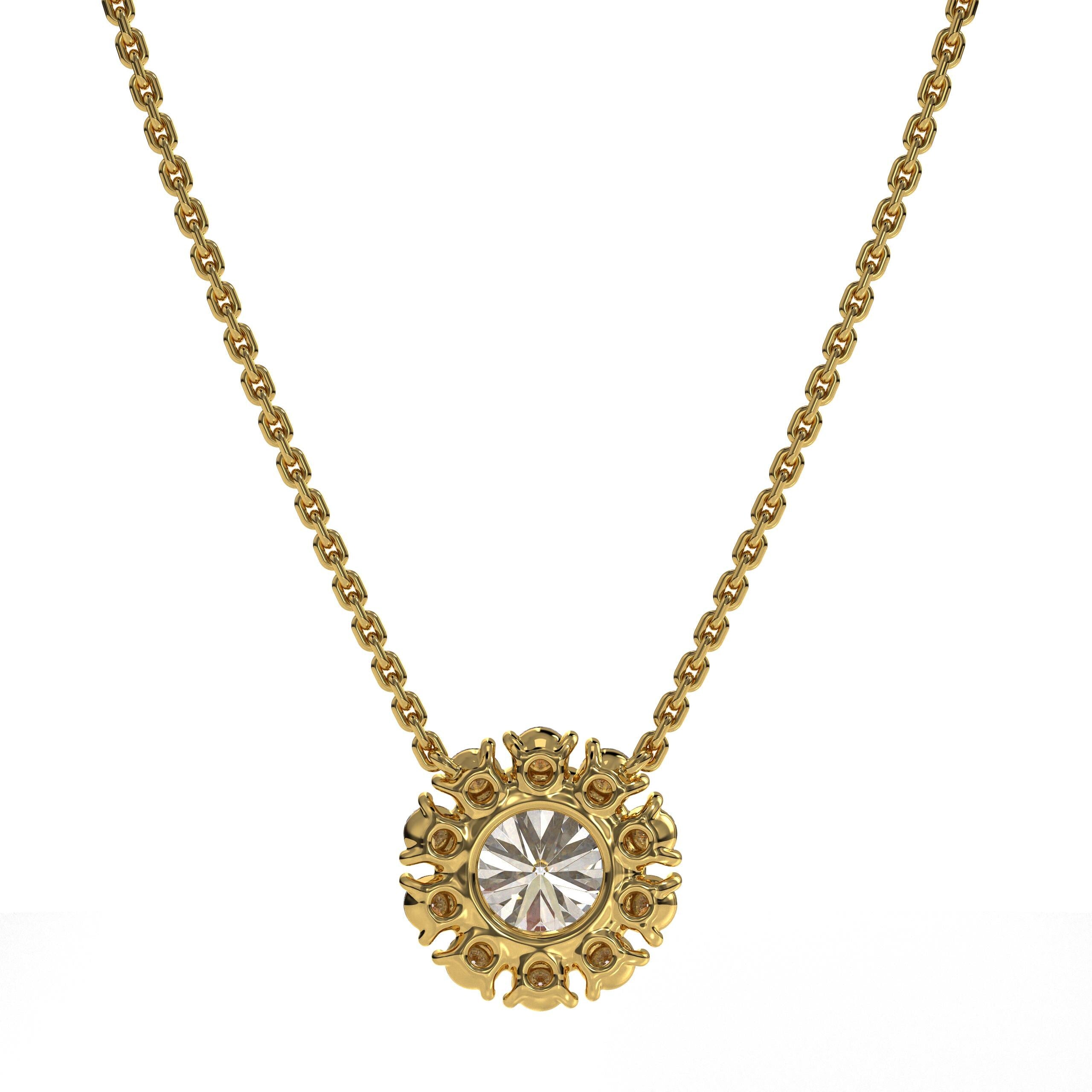 14K  Solid Gold Lab Grown Diamond With Halo Pendant Necklace