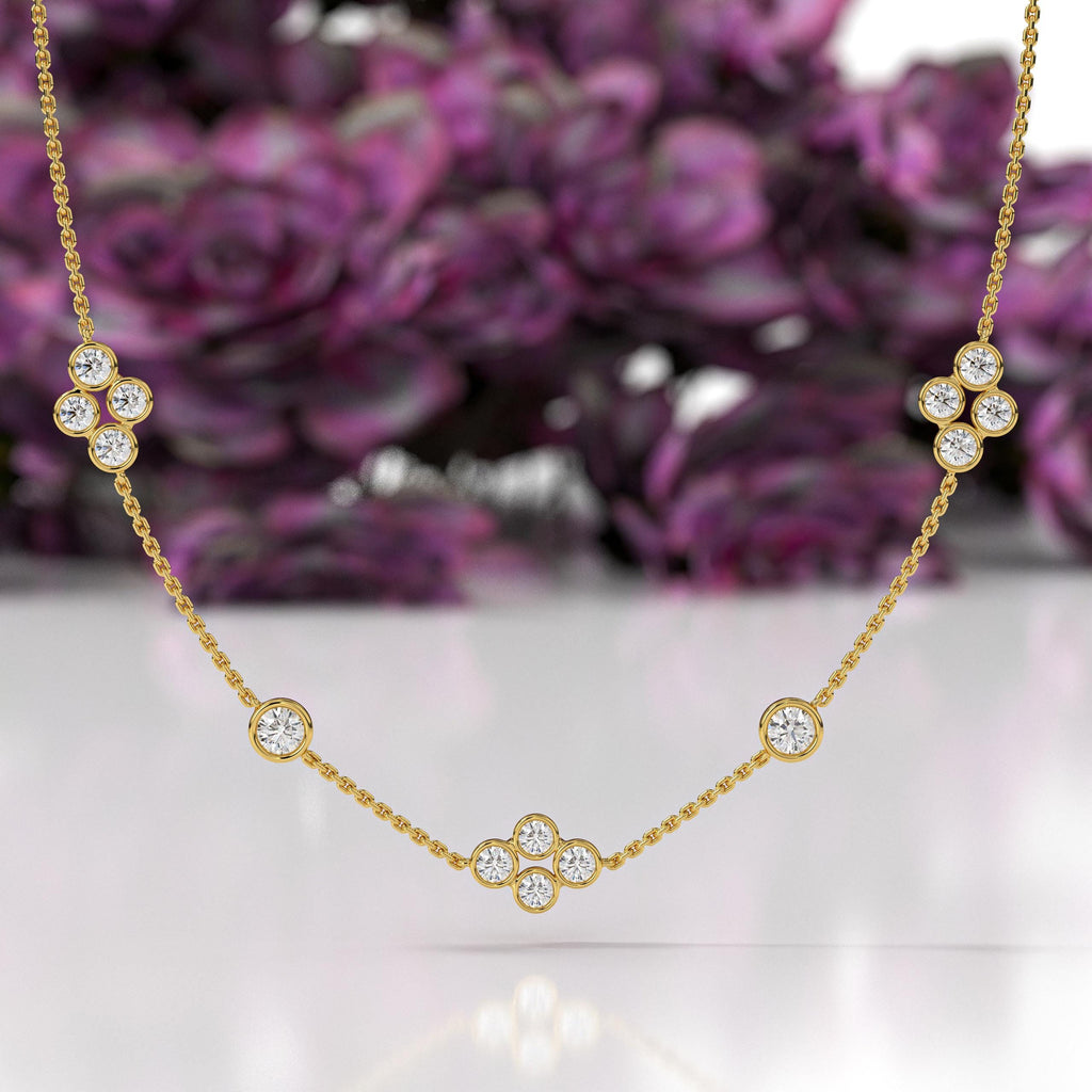 Diamond by The Yard Necklace Lab Grown Diamonds 14K Gold / Cluster Station Graduated Layering Bezel Necklace