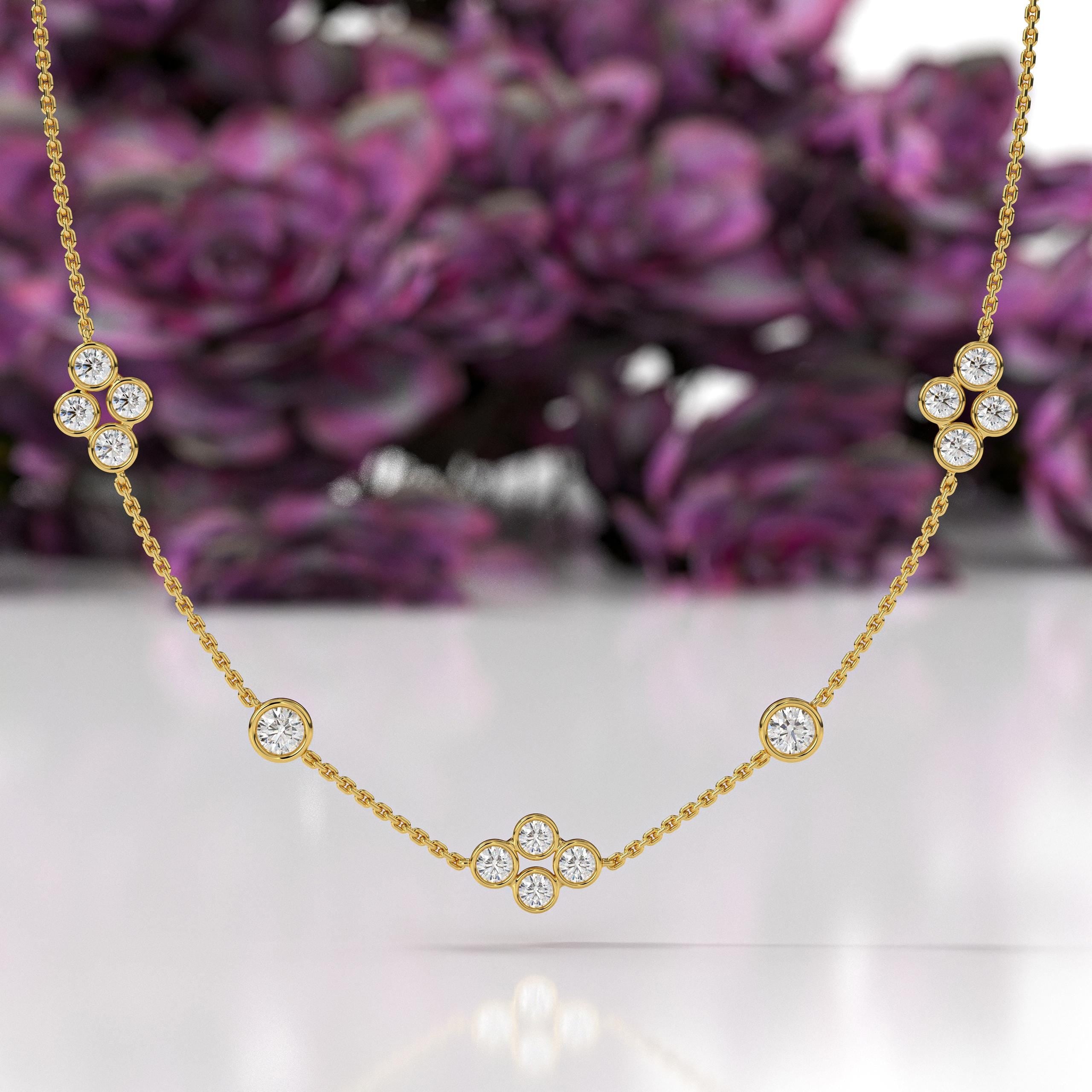 Diamond by The Yard Necklace Lab Grown Diamonds 14K Gold / Cluster Station Graduated Layering Bezel Necklace