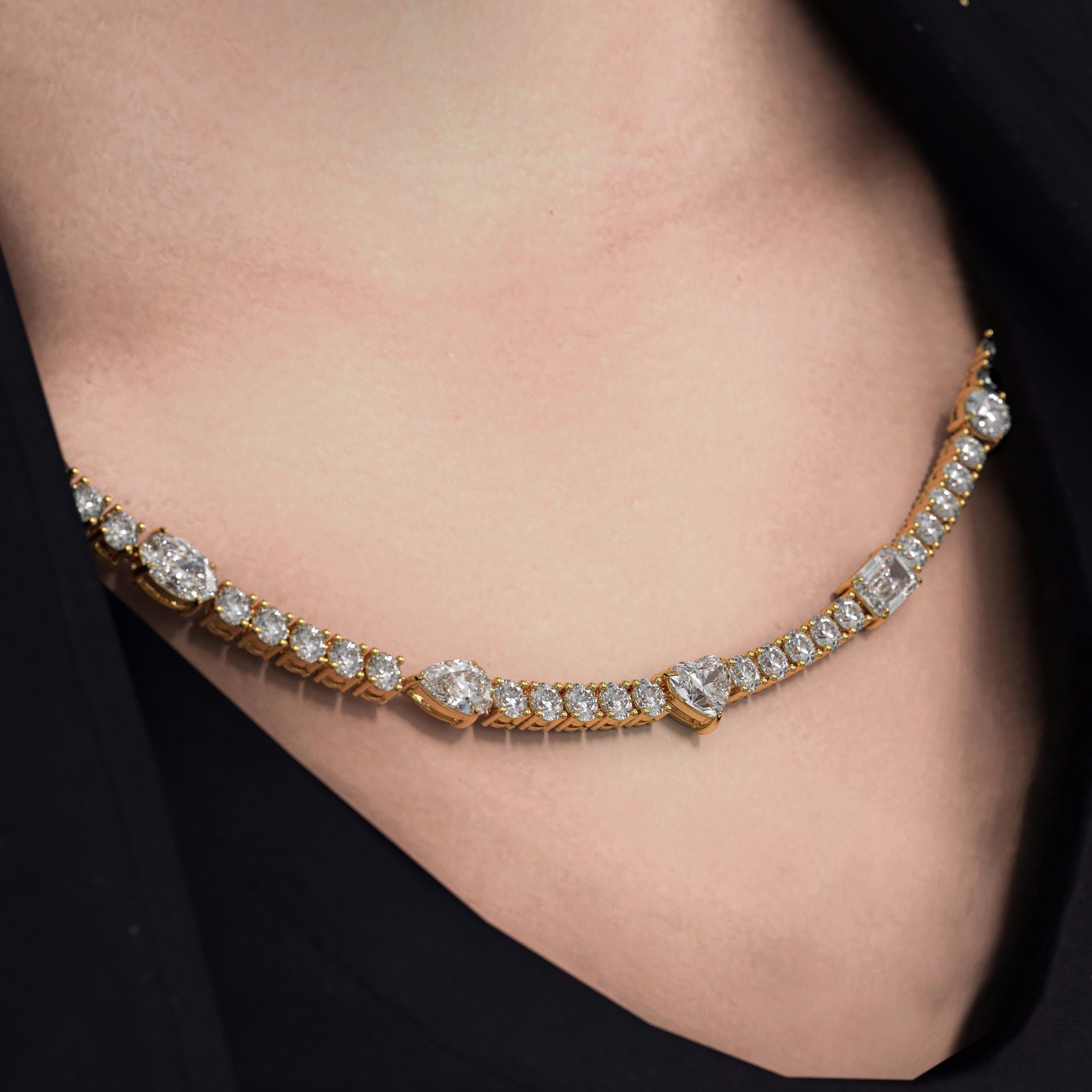 14K Gold Multi Shape Lab Grown Abstract Diamond Tennis Necklace