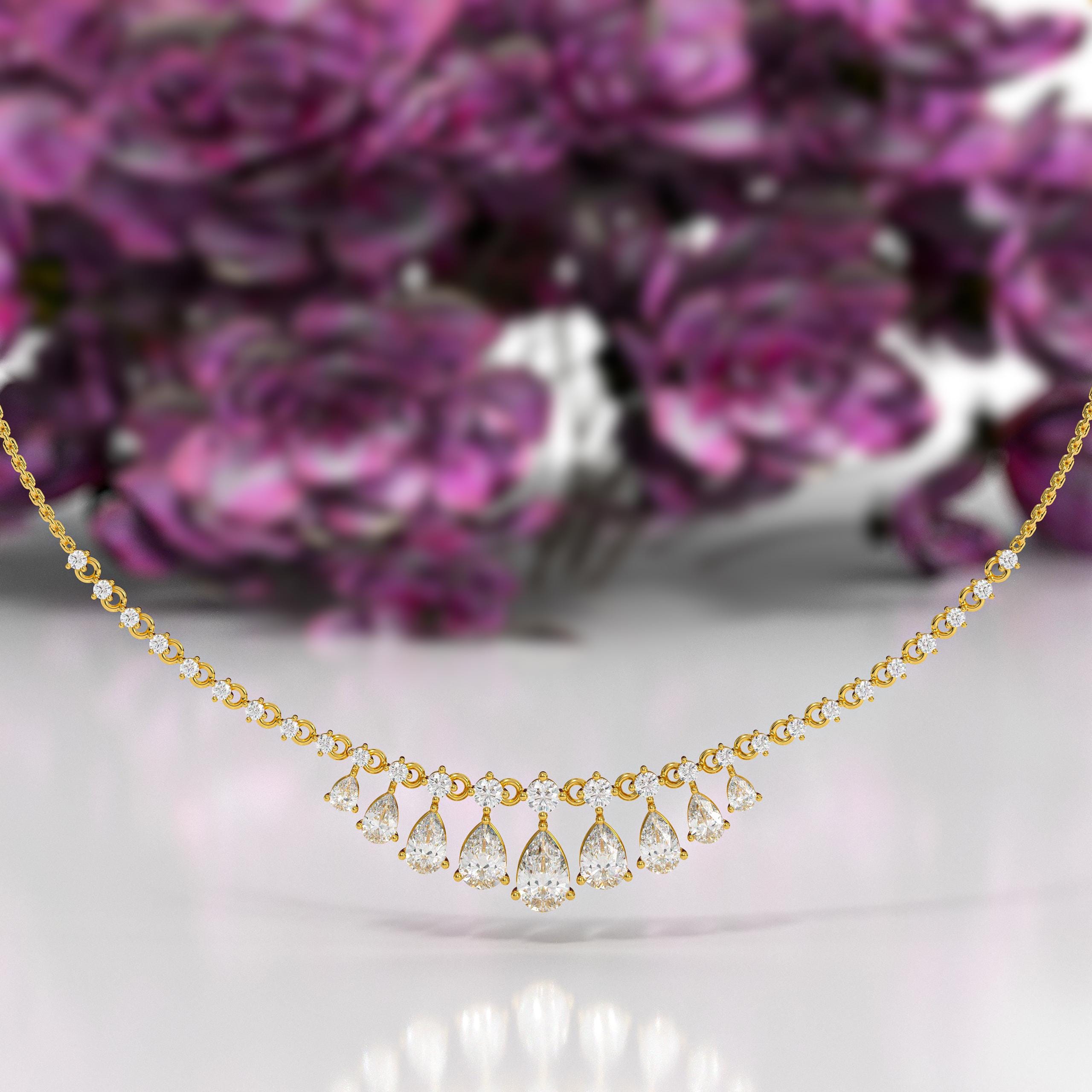 14K Gold Lab Grown Diamond Half Tennis Necklace For Women