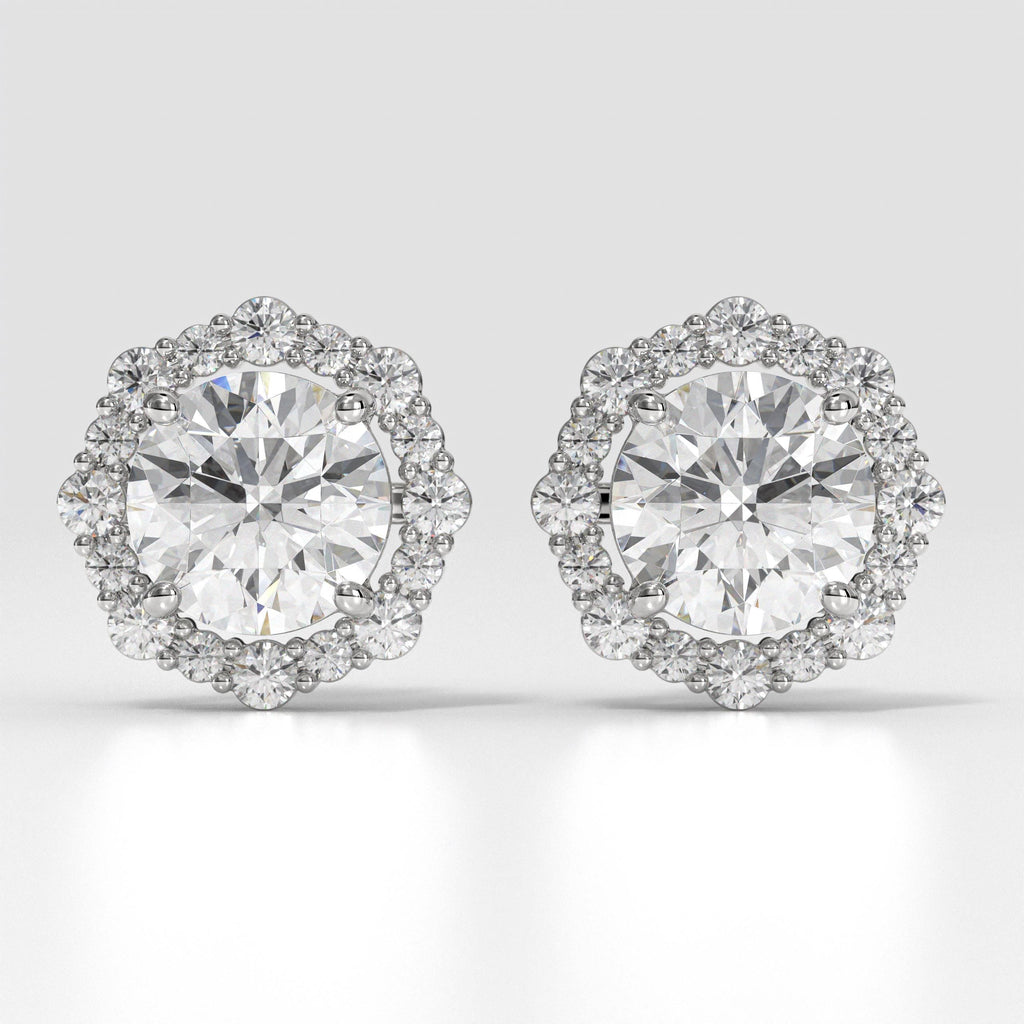 Round Lab Grown Diamond Halo Stud Earrings With 14K Gold