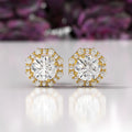 Round Lab Grown Diamond Halo Stud Earrings With 14K Gold