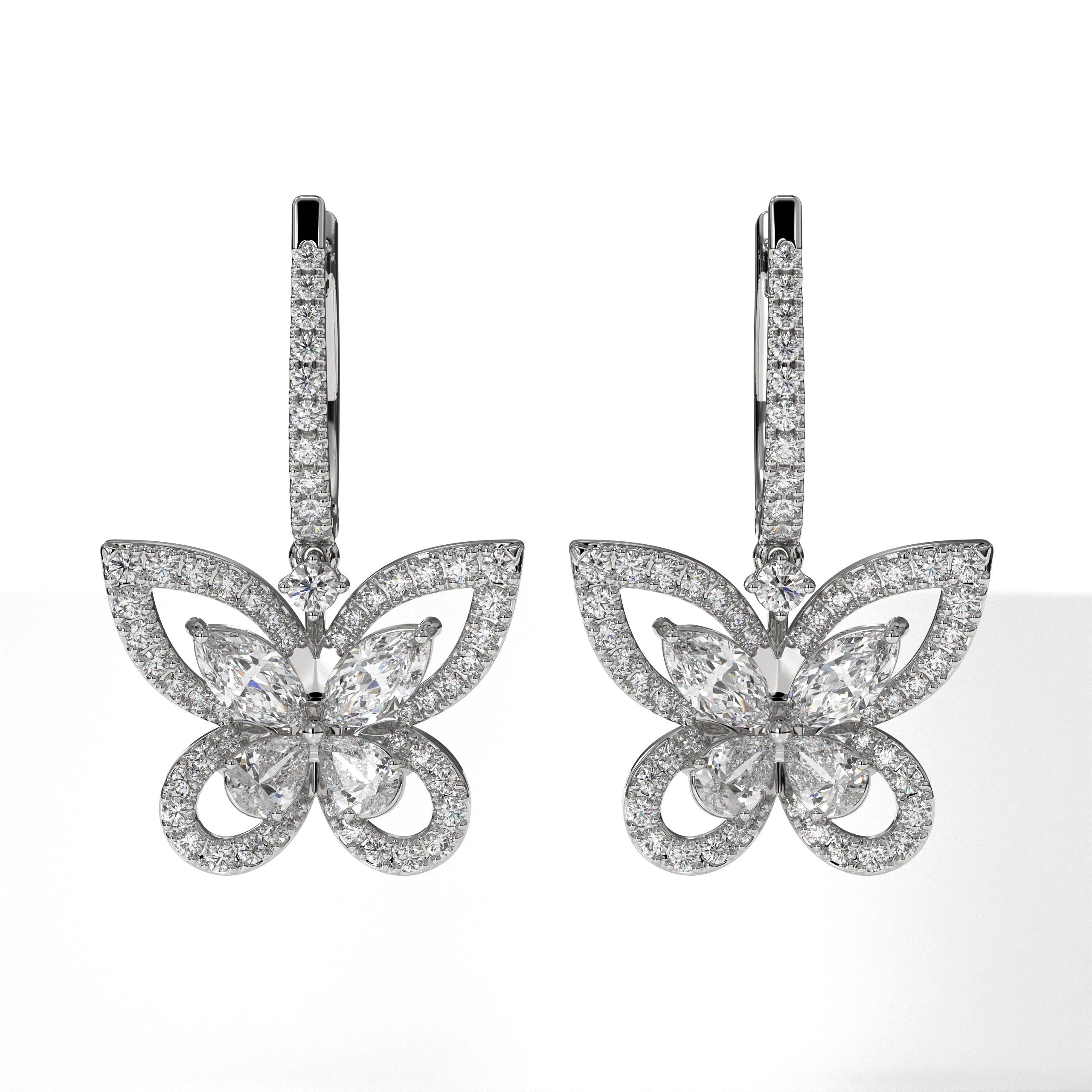 14K solid gold Butterfly Lab Grown Diamond Drop Dangle Hoop Earrings