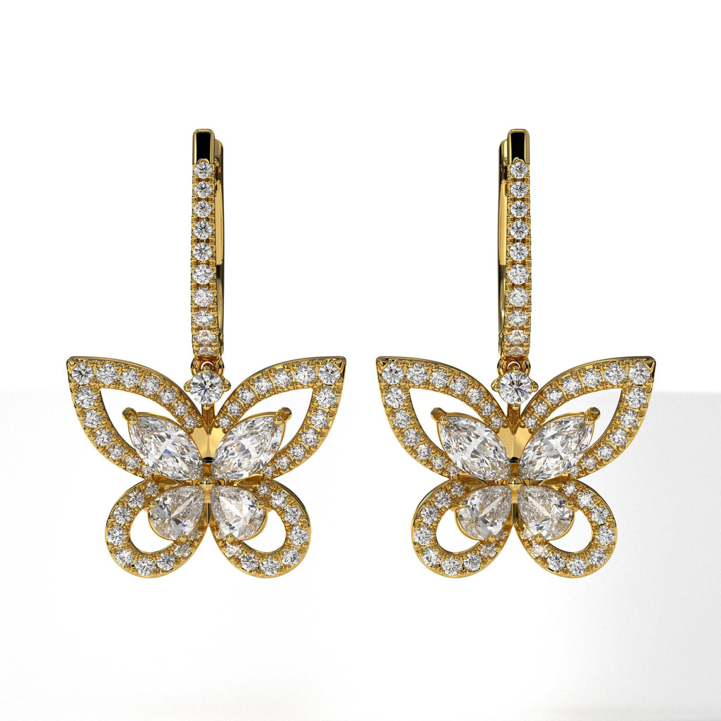 14K solid gold Butterfly Lab Grown Diamond Drop Dangle Hoop Earrings