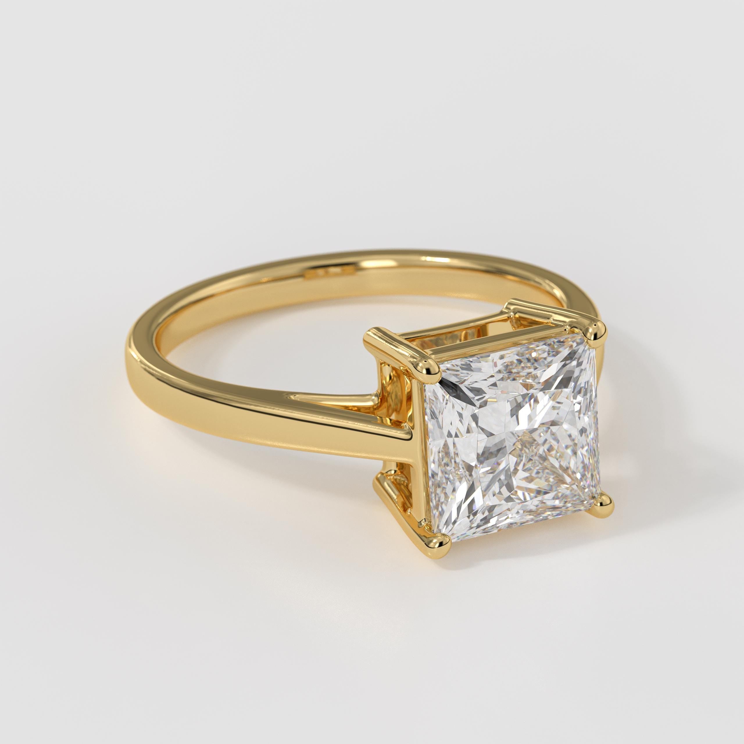 Princess Cut Engagement Ring in 14K Solid Gold Lab Grown Diamond Solitaire Ring for Anniversary Gift