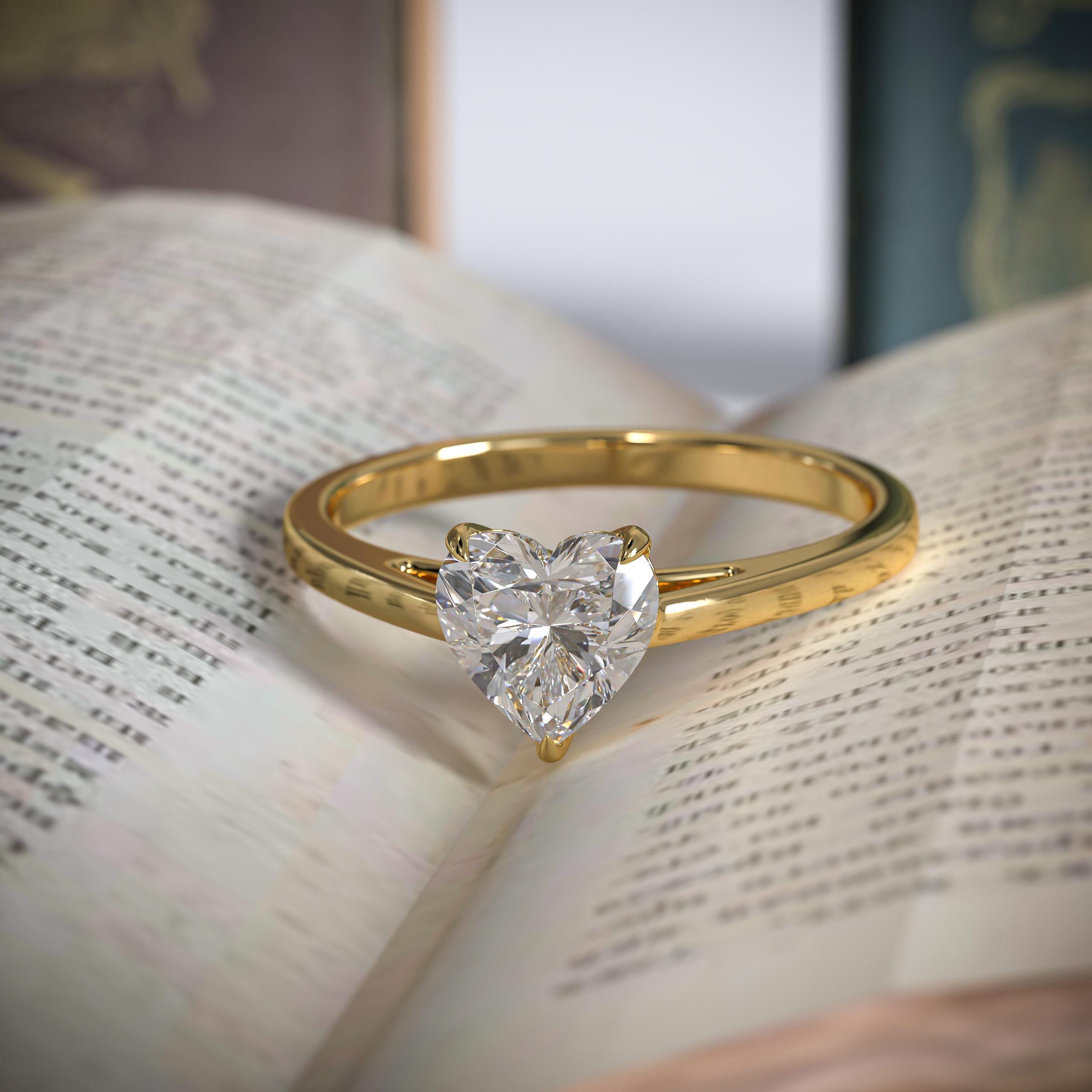 Heart Shape Lab Grown Diamond Engagement Ring in 14K Solid Gold