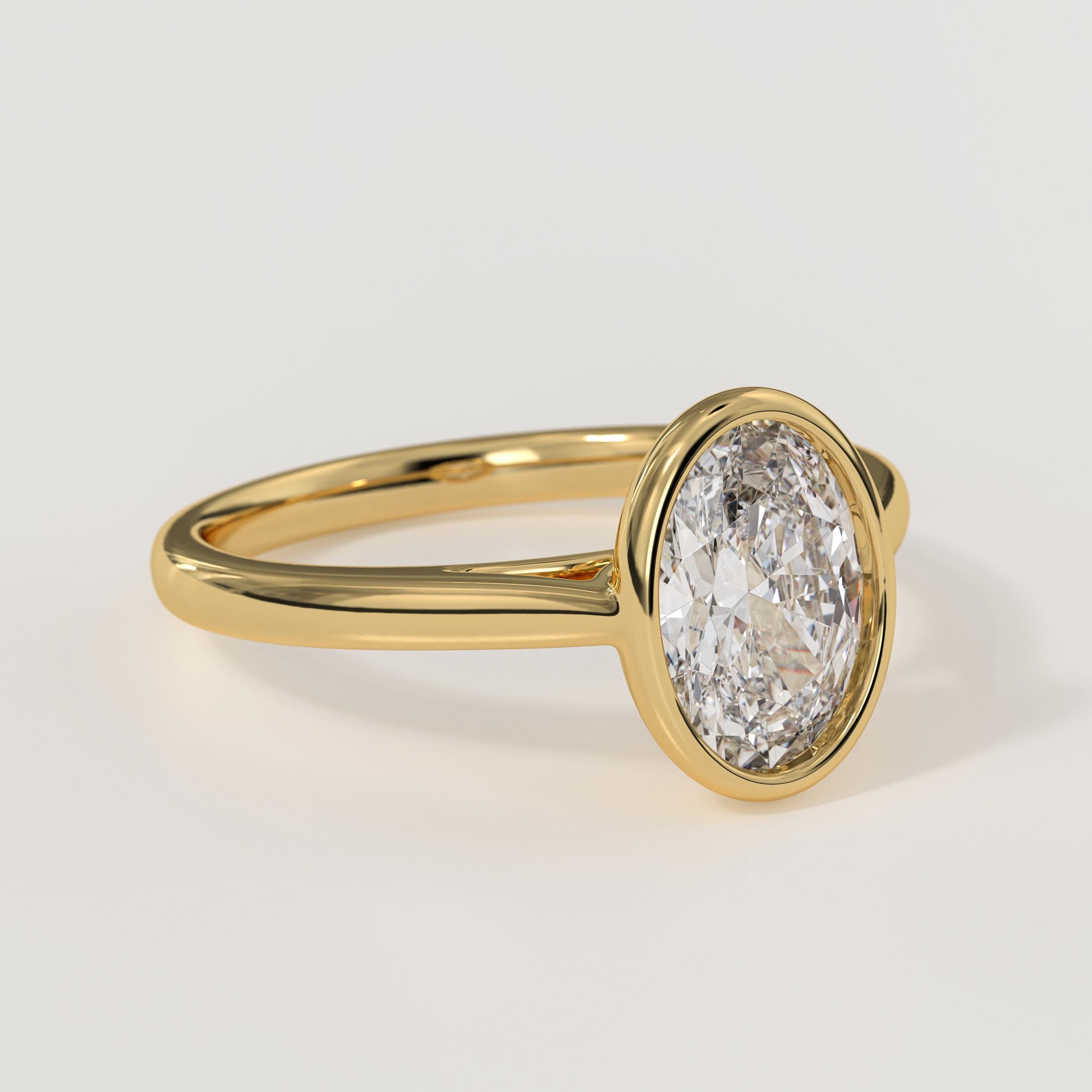 14K Gold Bezel Setting Oval Shaped Lab Grown Diamond Engagement Ring